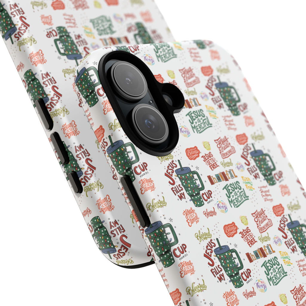 Jesus Fill My Cup Phone Case Cute Floral Design in Red, Pink, Blue – Aesthetic Protective Case for iPhone and  Android