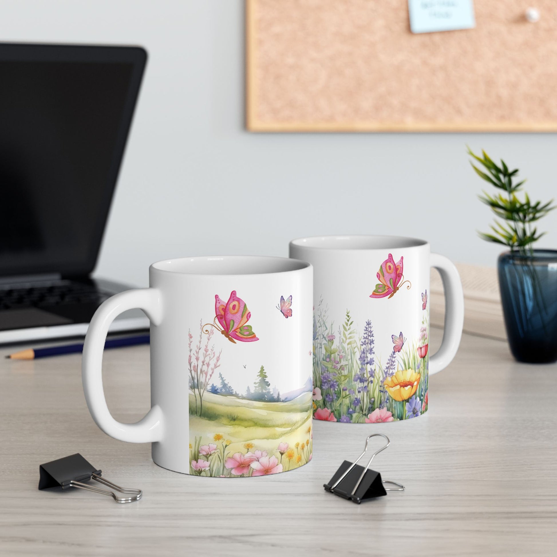 Wildflowers & Butterflies Mug - 11oz & 15oz | Floral Coffee Cup for Tea, Hot Chocolate | Nature-Inspired Gift for Butterfly & Flower Lovers