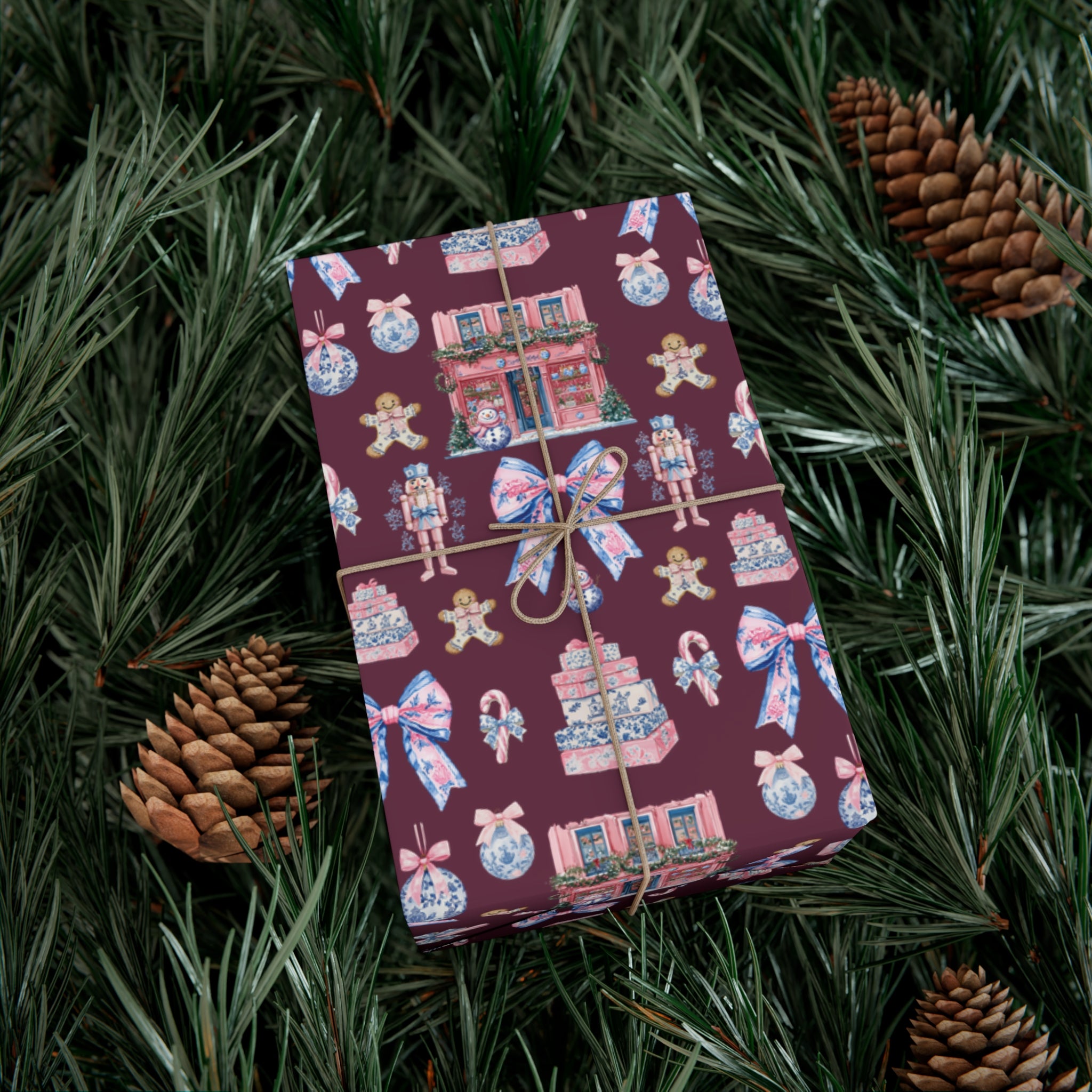 Pink & Blue Nutcracker Christmas Wrapping Paper with Bows & Holiday Elements – Ideal for Festive Gift Wrapping, Adding Cheer & Charm to Every Present Gifts - MRSBYVALLE