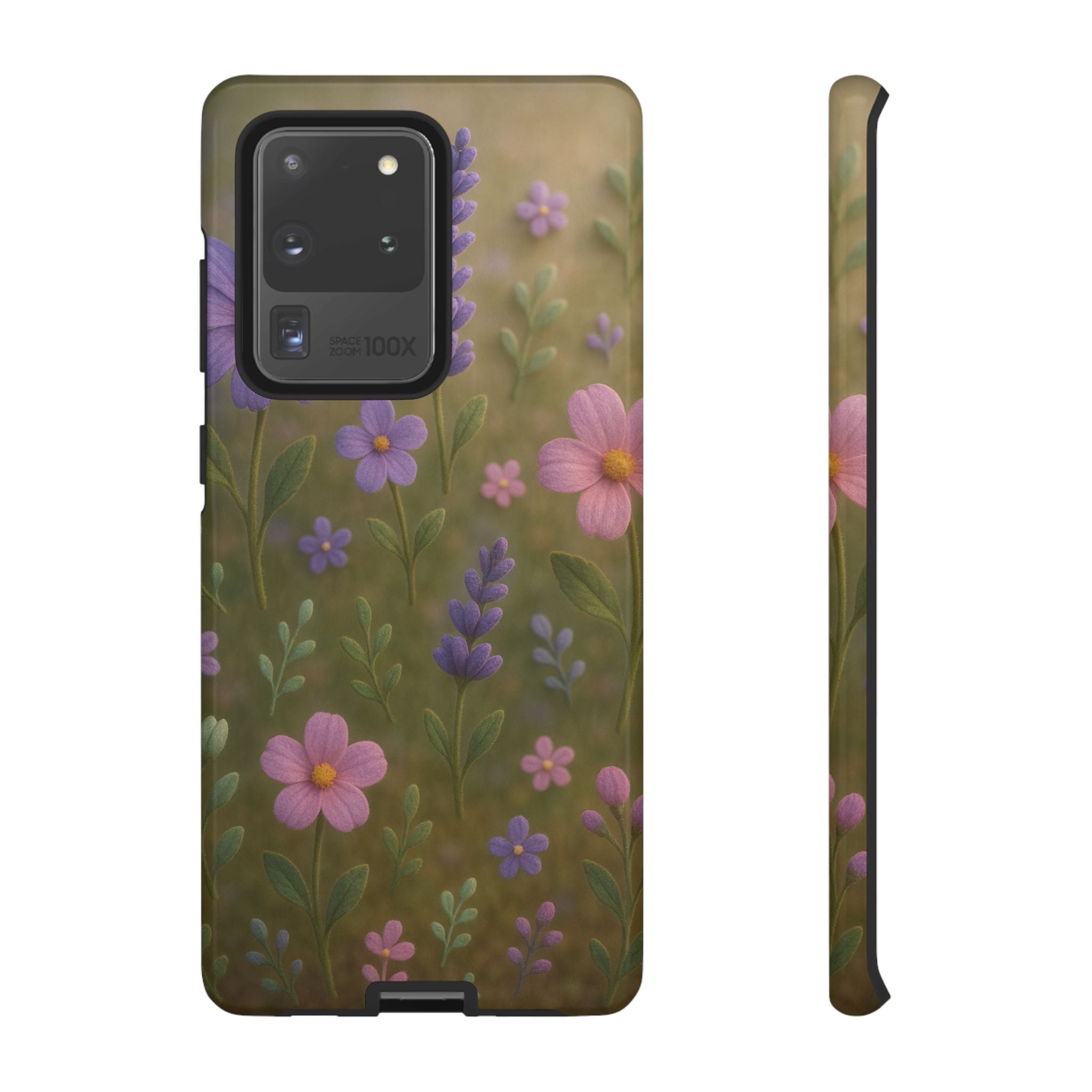 Pastel Flowers 3D Illusion Wildflower Phone Case Cute Pastel Floral Design in Lavender, Pink, Mint Green Aesthetic Protective Case for iPhone and  Android