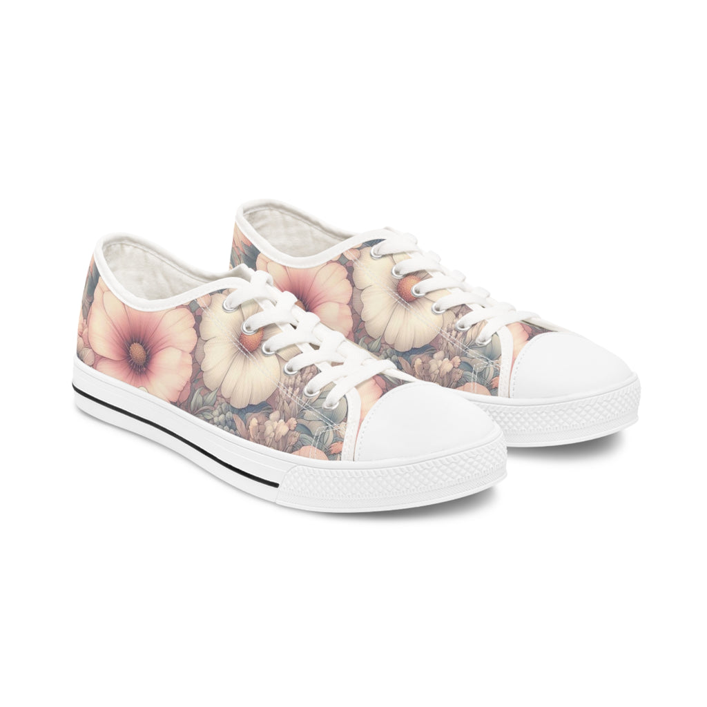 Floral Women's Low Top Sneakers Breathable Polyester Canvas, Lightweight Stylish Floral Pastel Design, Comfortable All-Day Wear, Perfect for Walking and Everyday Activities - MRSBYVALLE