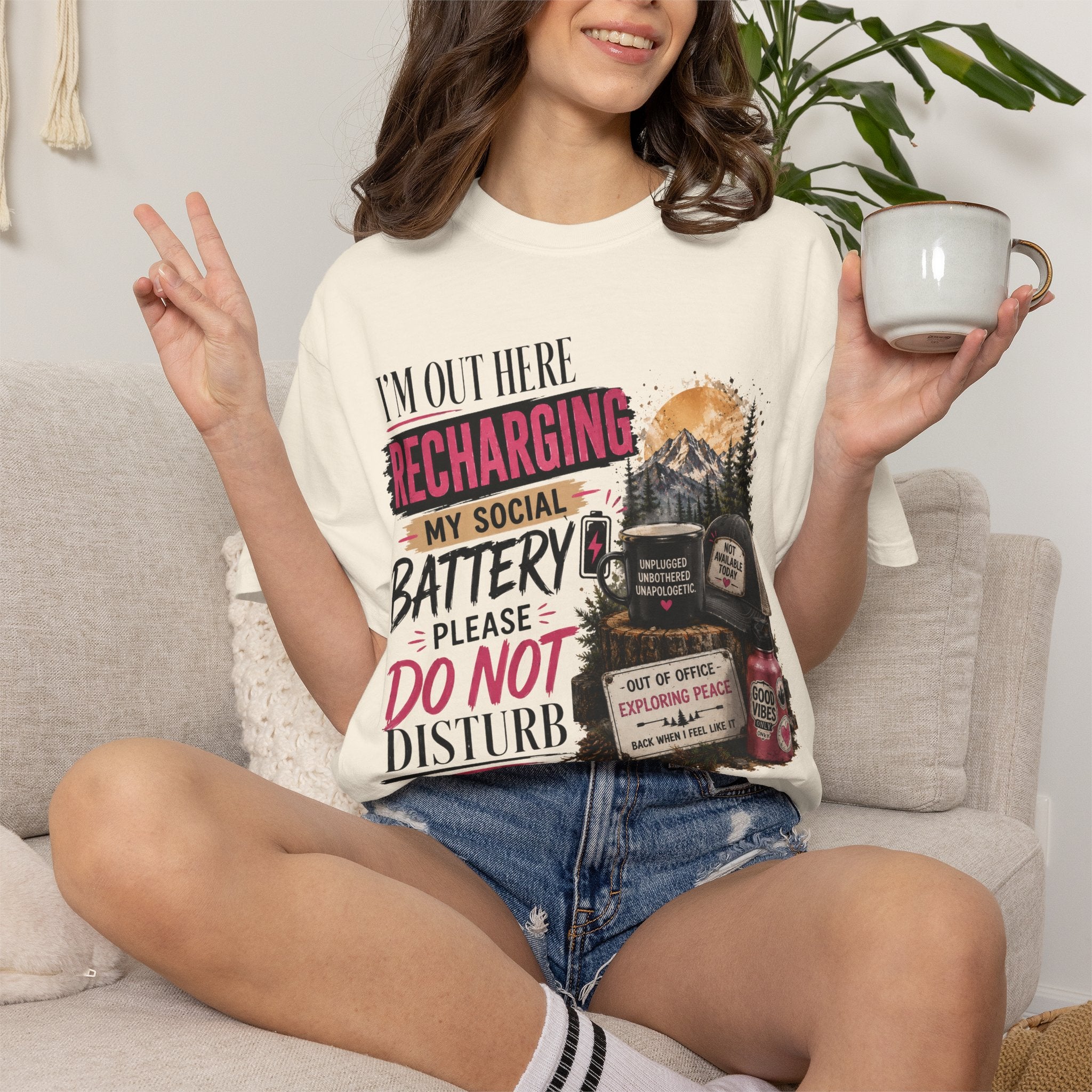 Recharging My Social Battery T-Shirt — Do Not Disturb Camping Graphic Tee