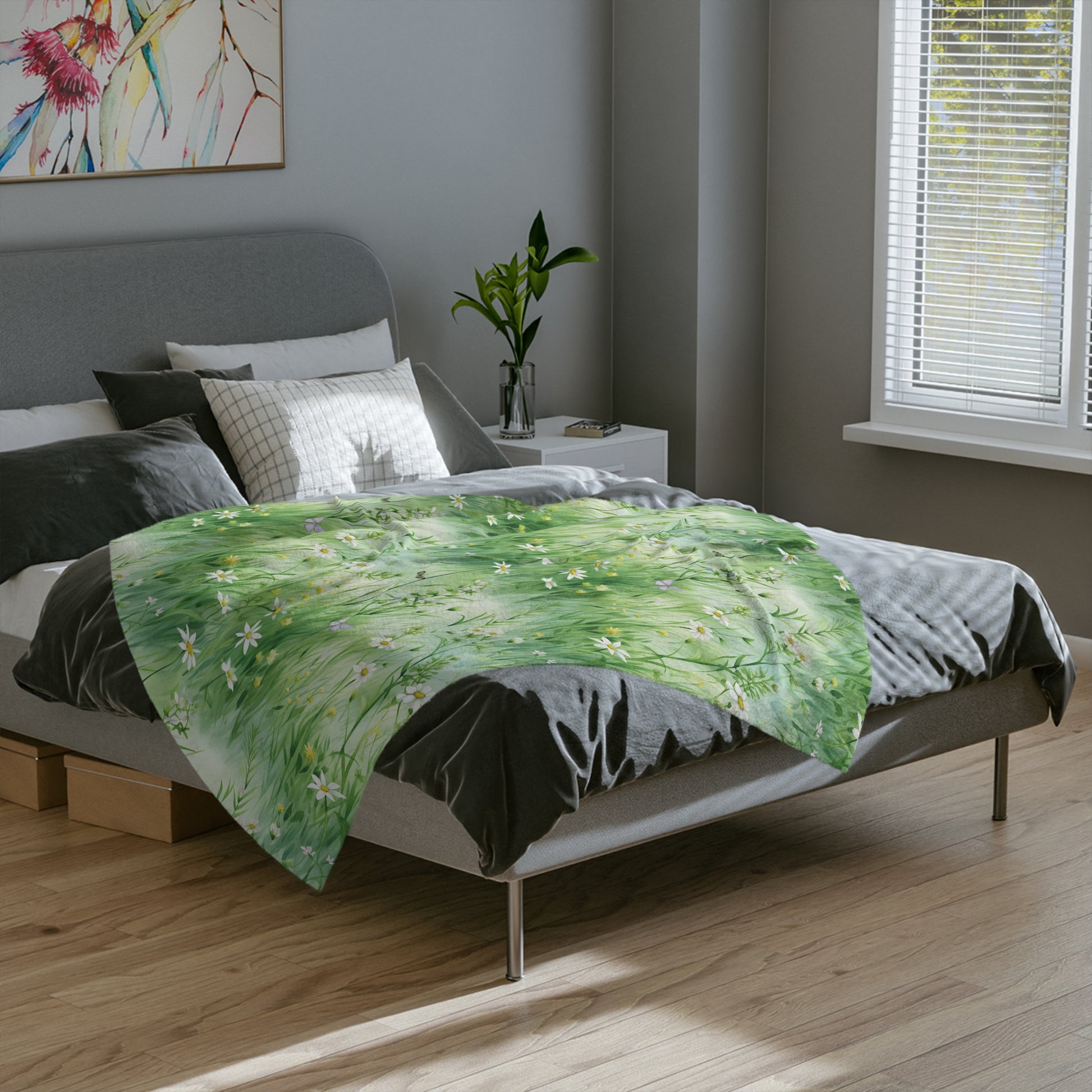 Watercolor Art Grassing Daisy with Light Green Perfect for Home Decor, Wall Art, and Gifts |Throw Ultra-Soft Minky Blanket Cozy Comfort Blanket for Elegant Home Decor Comfort Blanket, Perfect for Snuggling, Cozy All-Season Warmth, Housewarming Gift Throw - MRSBYVALLE
