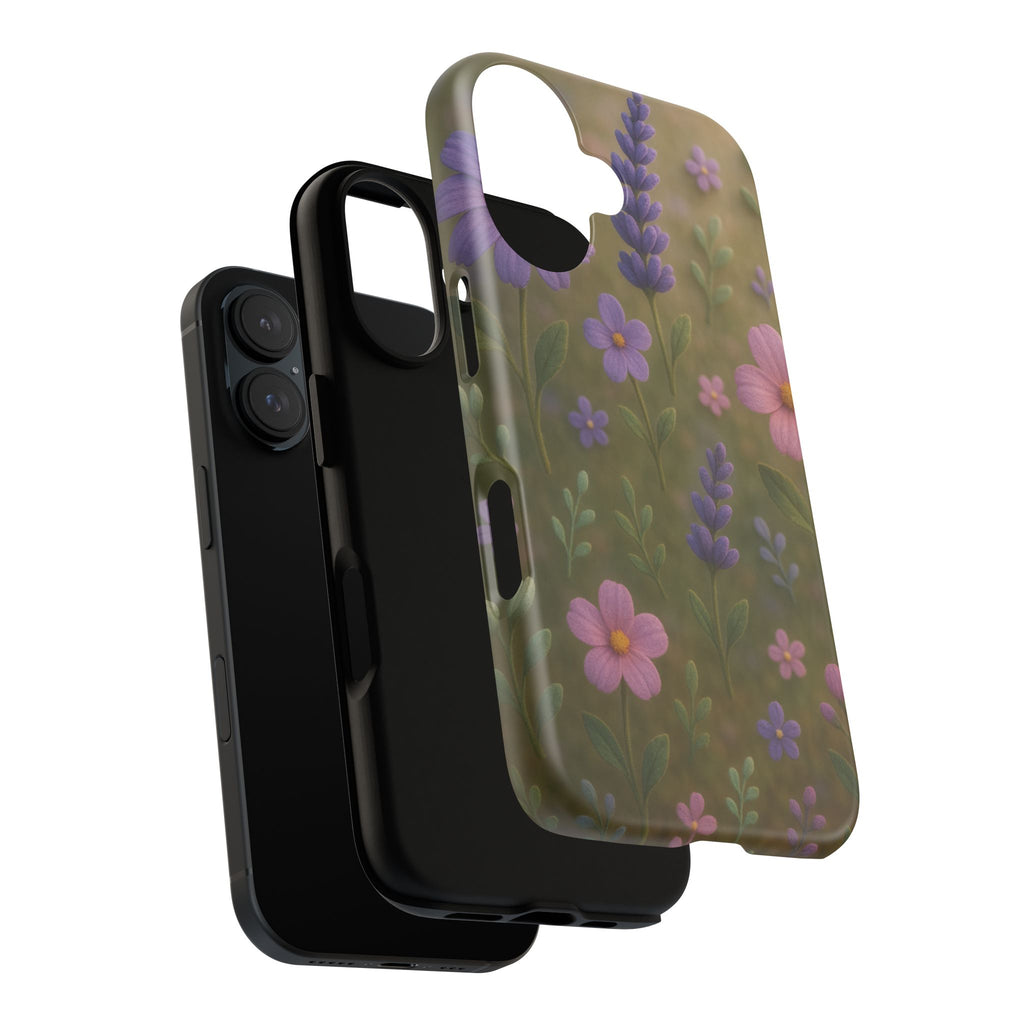 Pastel Flowers 3D Illusion Wildflower Phone Case Cute Pastel Floral Design in Lavender, Pink, Mint Green Aesthetic Protective Case for iPhone and  Android