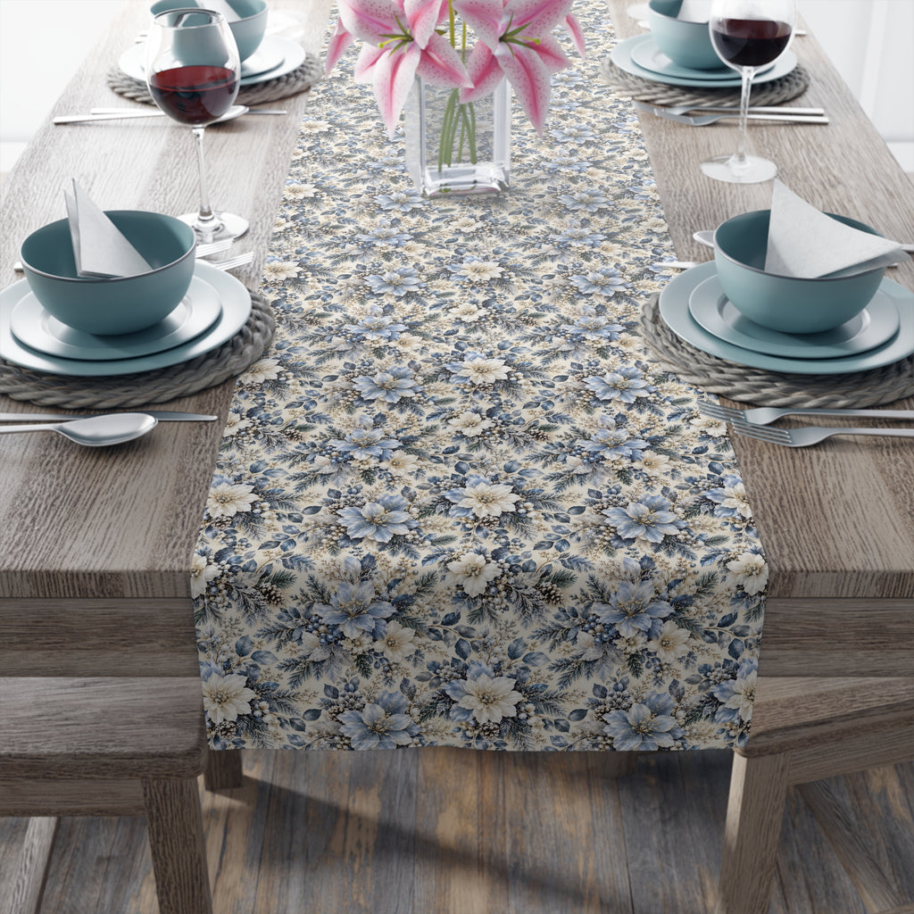 Icy Blue Floral Table Runner
