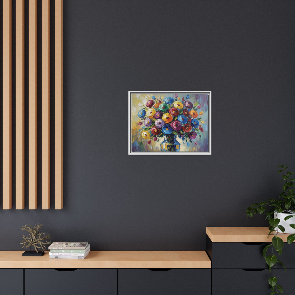 Impression sur toile bouquet floral aquarelle - Tableau mural encadré mat - Illusion de peinture à l'huile vibrante