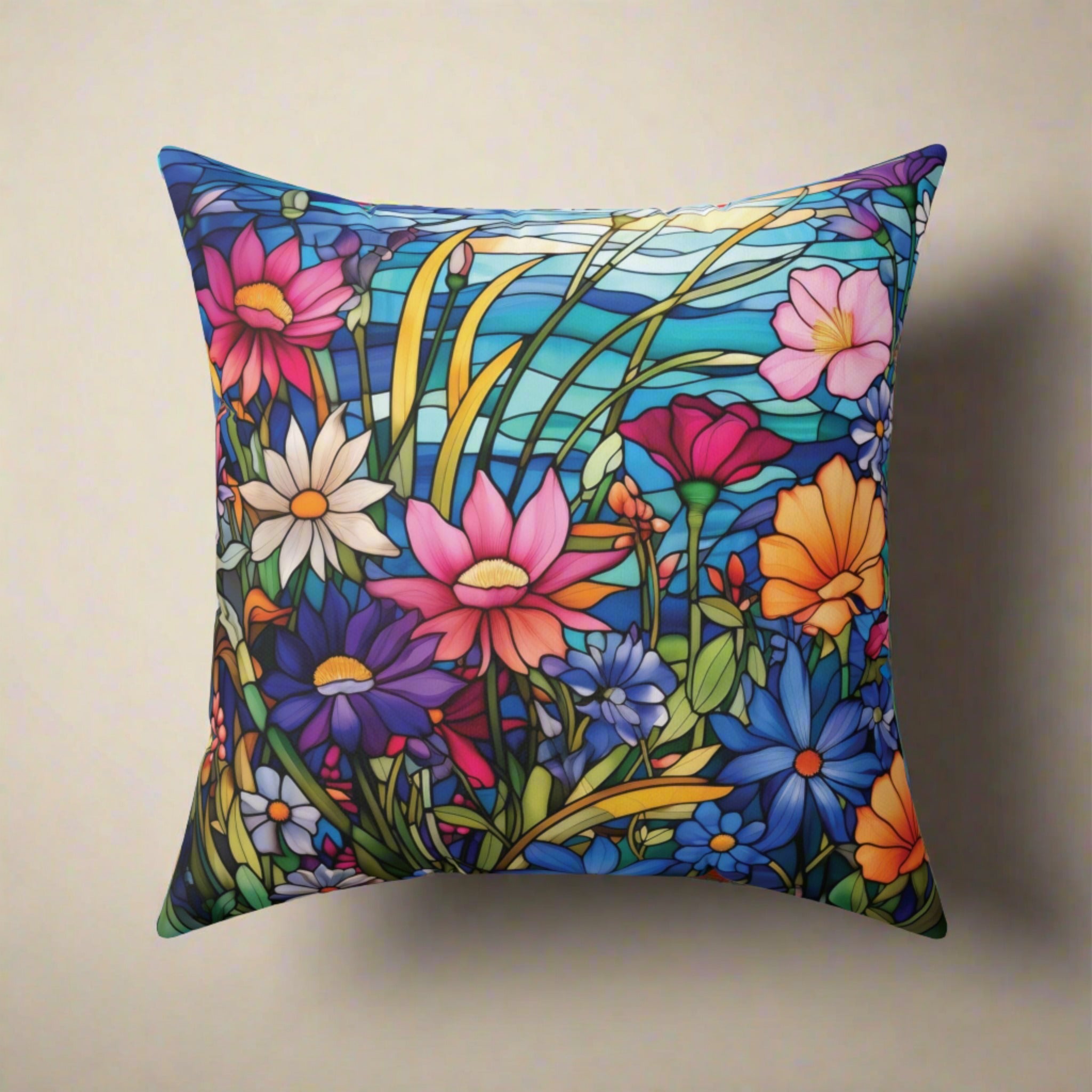 Wildflowers Stain Glass Illusion Decorative Pillow - Retro Christmas Design Square Decorative Pillow  Accent Home Decor | Premium Quality, Soft, and Durable | Perfect for Couch, Bed, or Chair | Elegant Bedrooms Pillow Gift New House, Bridal Shower Gift - MRSBYVALLE
