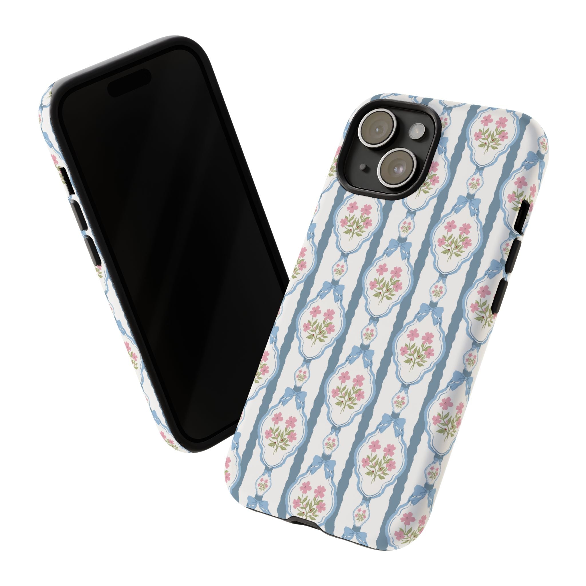 Coque de téléphone Vintage Nœud Bleu et Rose — Motif floral romantique « Tough Cases »