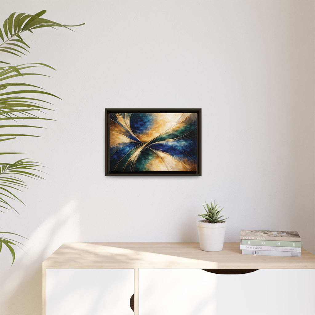 Gilded Convergence  Luxe NeoDeco Blue & Gold Abstract Wall Art Framed