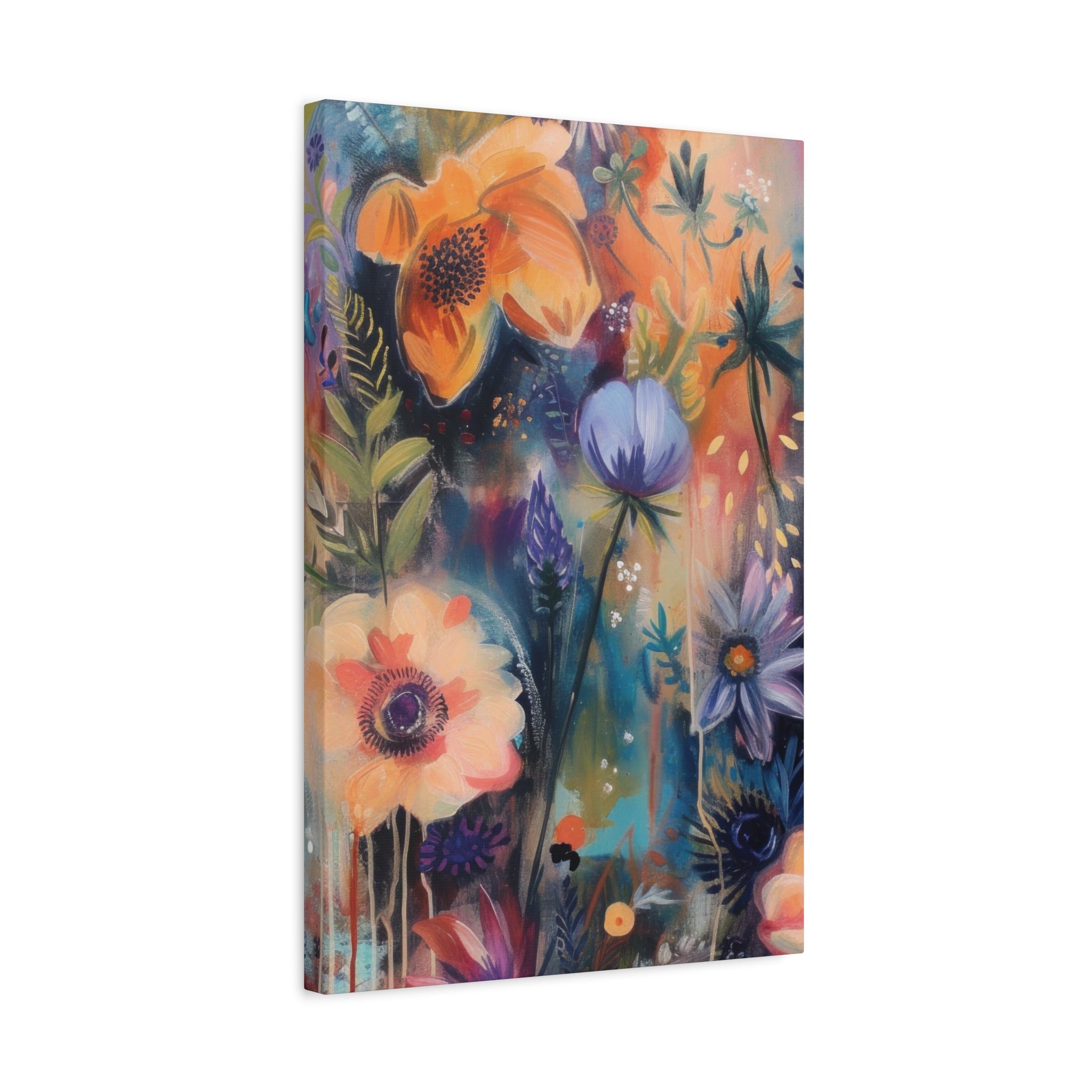 Boho Floral Wall Art Matte Canvas Stretched, Vibrant Botanical Design, Perfect for Living Room, Bedroom, or Office Decor, Adds a Stylish Touch to Any Space1.25" - MRSBYVALLE
