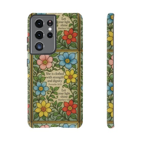Pastel Floral Stained Glass Bible Verse Phone Case Christian Affirmation, Soft Faith Design, iPhone Samsung Google, Inspirational Gift for HerGift for Christians
