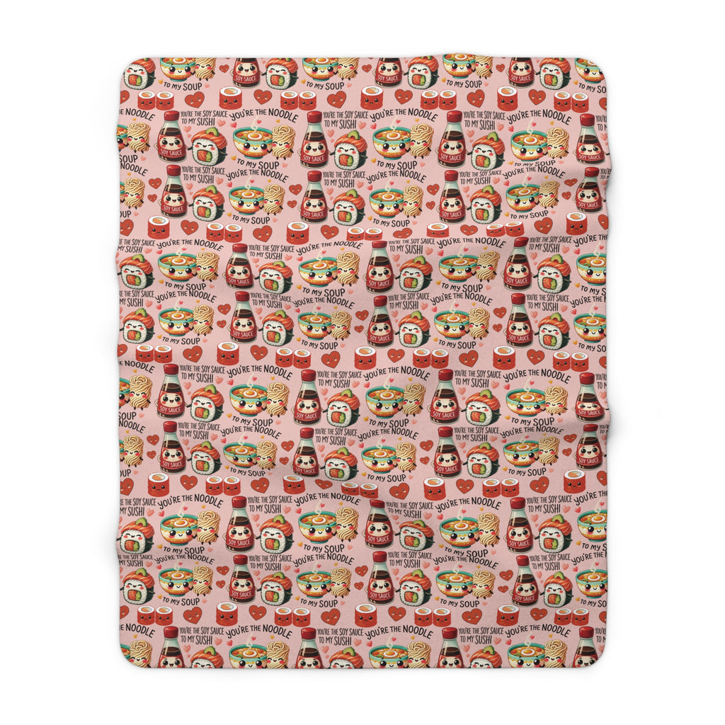 Sherpa Fleece Blanket Cozy Kawaii Sherpa Fleece Blanket Adorable Sushi & Noodle Charm Design, Perfect for Snuggling, Gifting, or Adding a Cute Touch to Your Home Déco