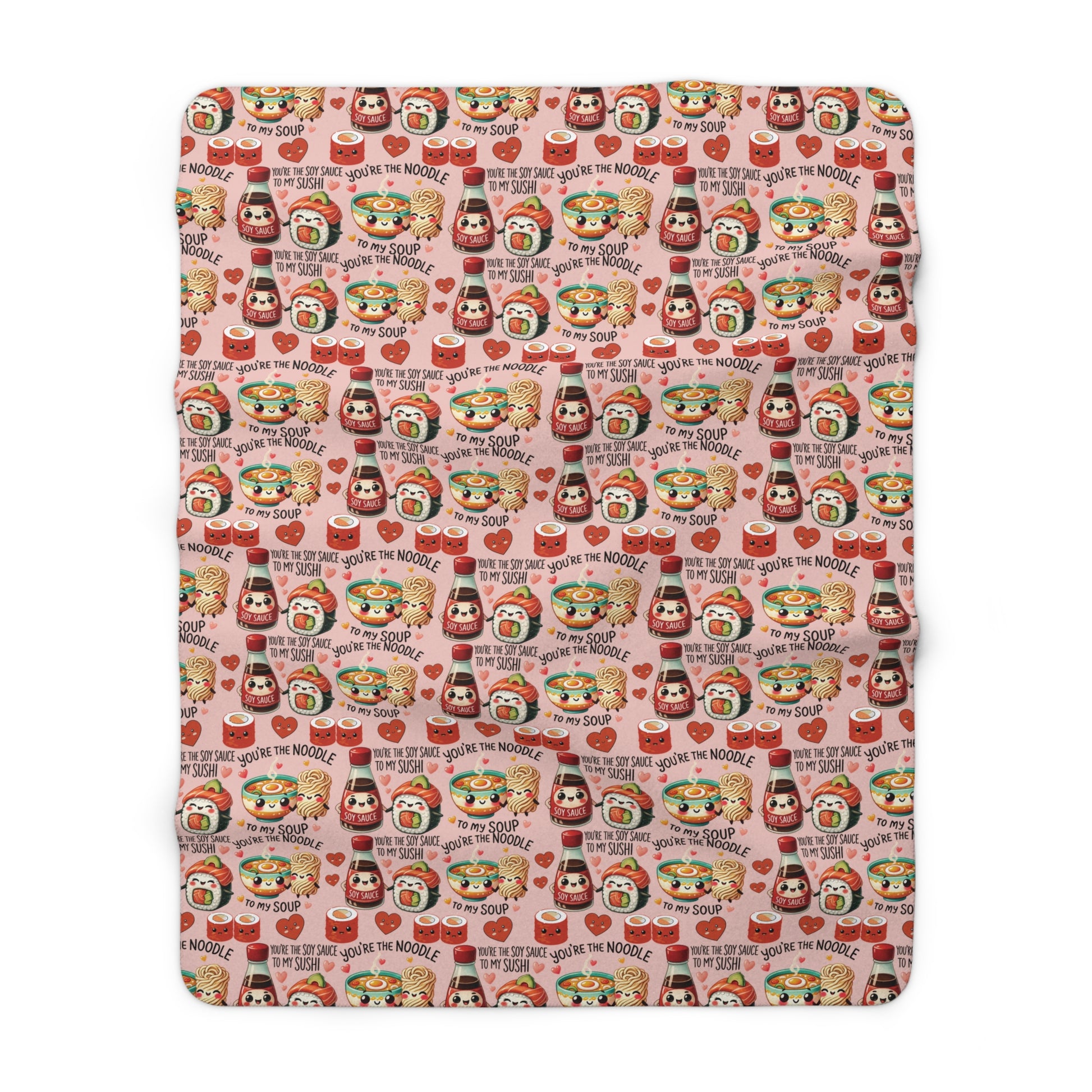 Sherpa Fleece Blanket Cozy Kawaii Sherpa Fleece Blanket Adorable Sushi & Noodle Charm Design, Perfect for Snuggling, Gifting, or Adding a Cute Touch to Your Home Déco