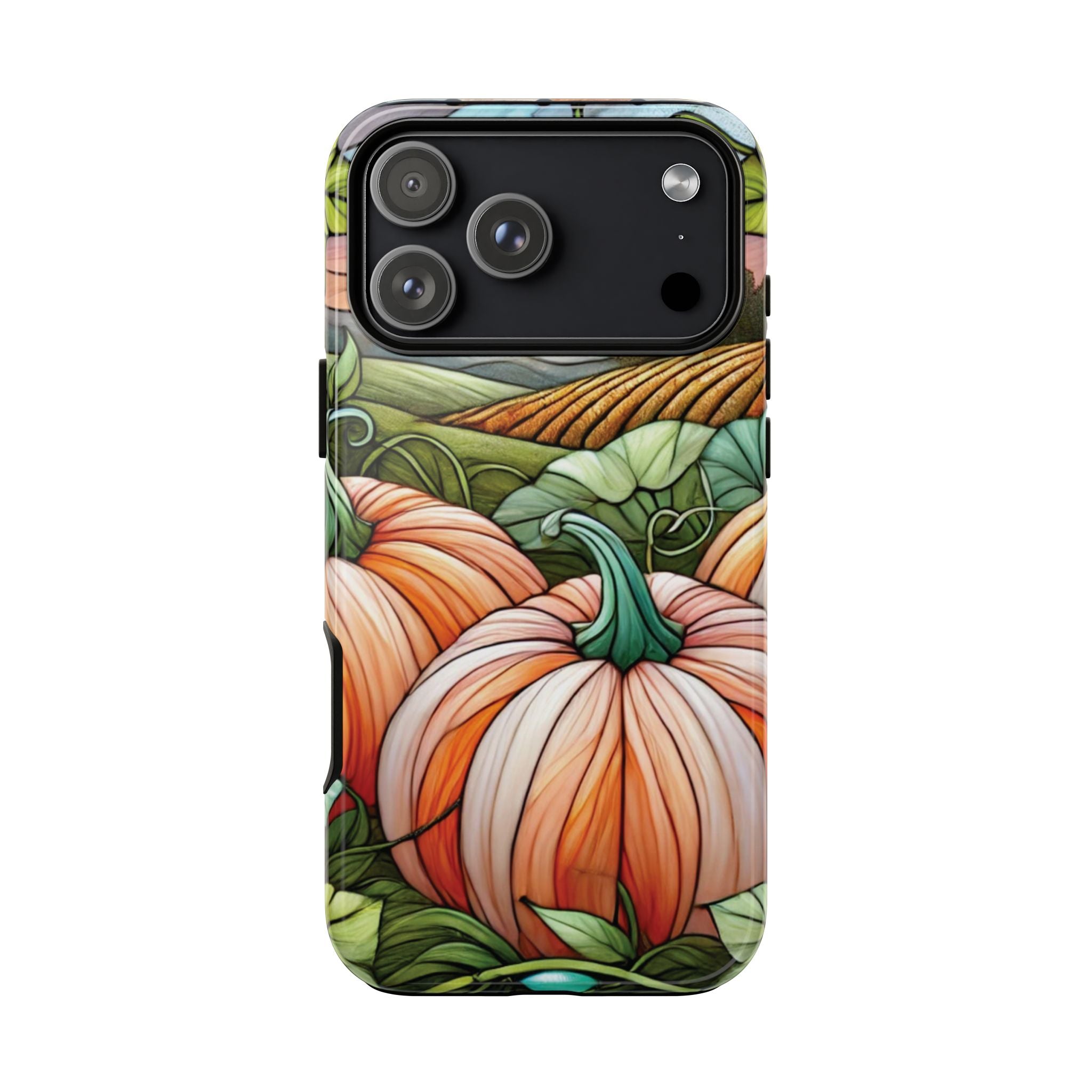 Pumpkins Phone Case Fall Faux Stained-Glass Thanksgiving Cover Pumpkin Lovers Gift for Galaxy S 24 23 22 21 Pixel 5 6 7 8 iPhone 17 , 16 15 14 13 12 Samsung iPhone Samsung Gift for Her