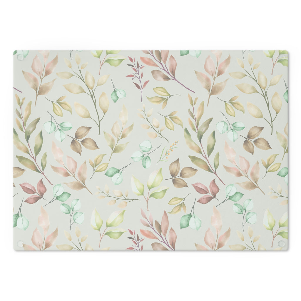 Pastel Leaves Cutting Board Floral Tempered Glass Cutting Board Durable Kitchen Decor with Elegant Design, Housewarming, New House Gift - MRSBYVALLE