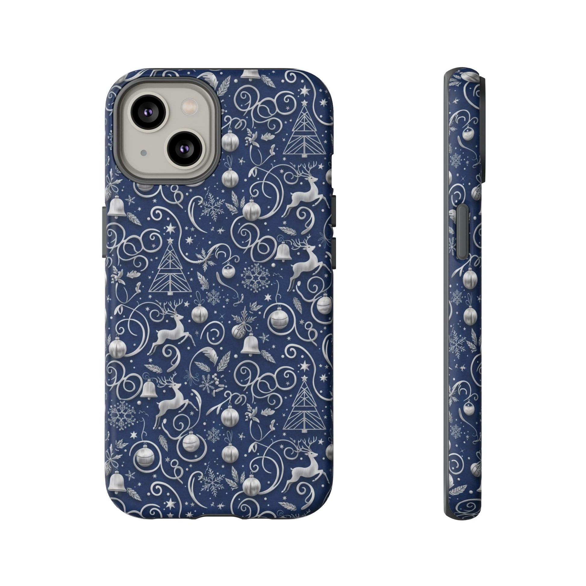 Blue & Silver Christmas Phone Case – Holiday Sparkle Design for iPhone 17, All iPhones & Galaxy | MRSBYVALLE Gift for Her