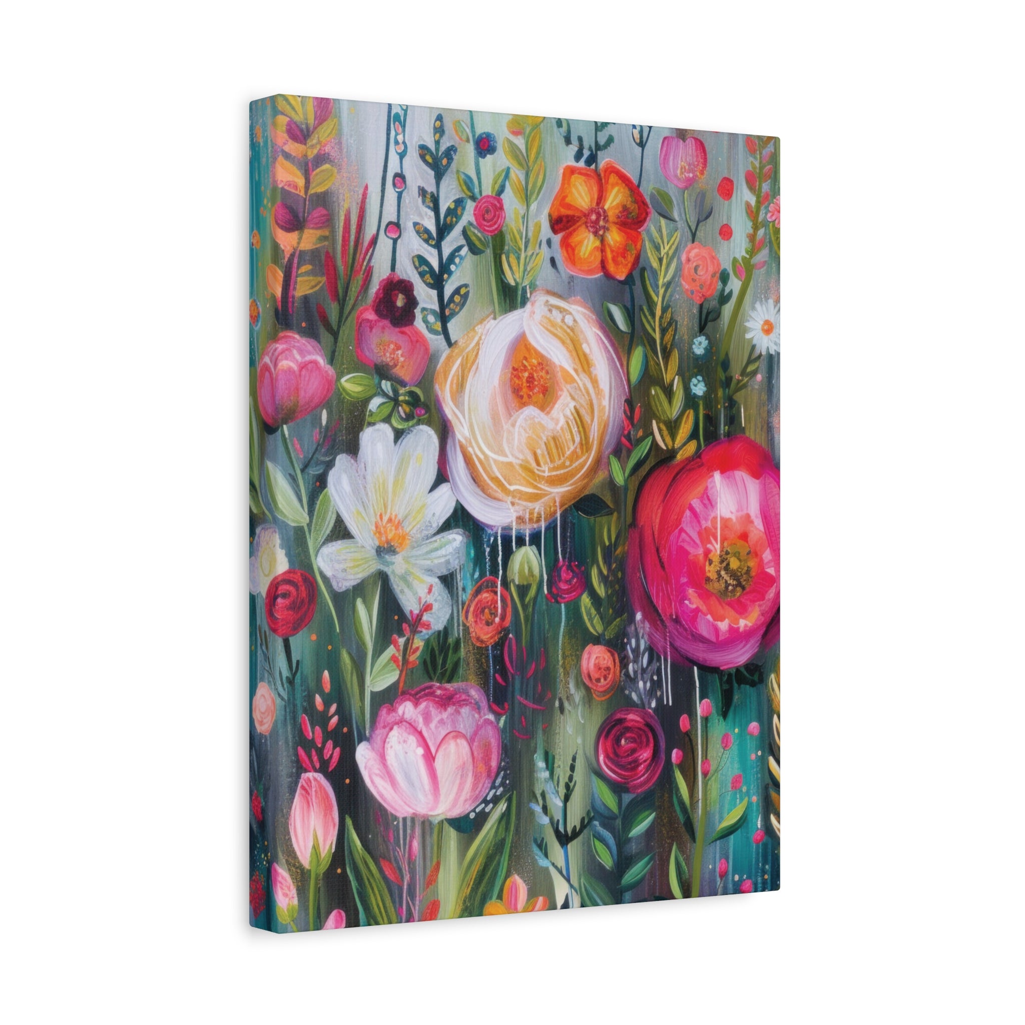 Watercolor Boho Floral Wall Art Matte Canvas Stretched, Vibrant Botanical Design, Perfect for Living Room, Bedroom, or Office Decor, Adds a Stylish Touch to Any Space - MRSBYVALLE