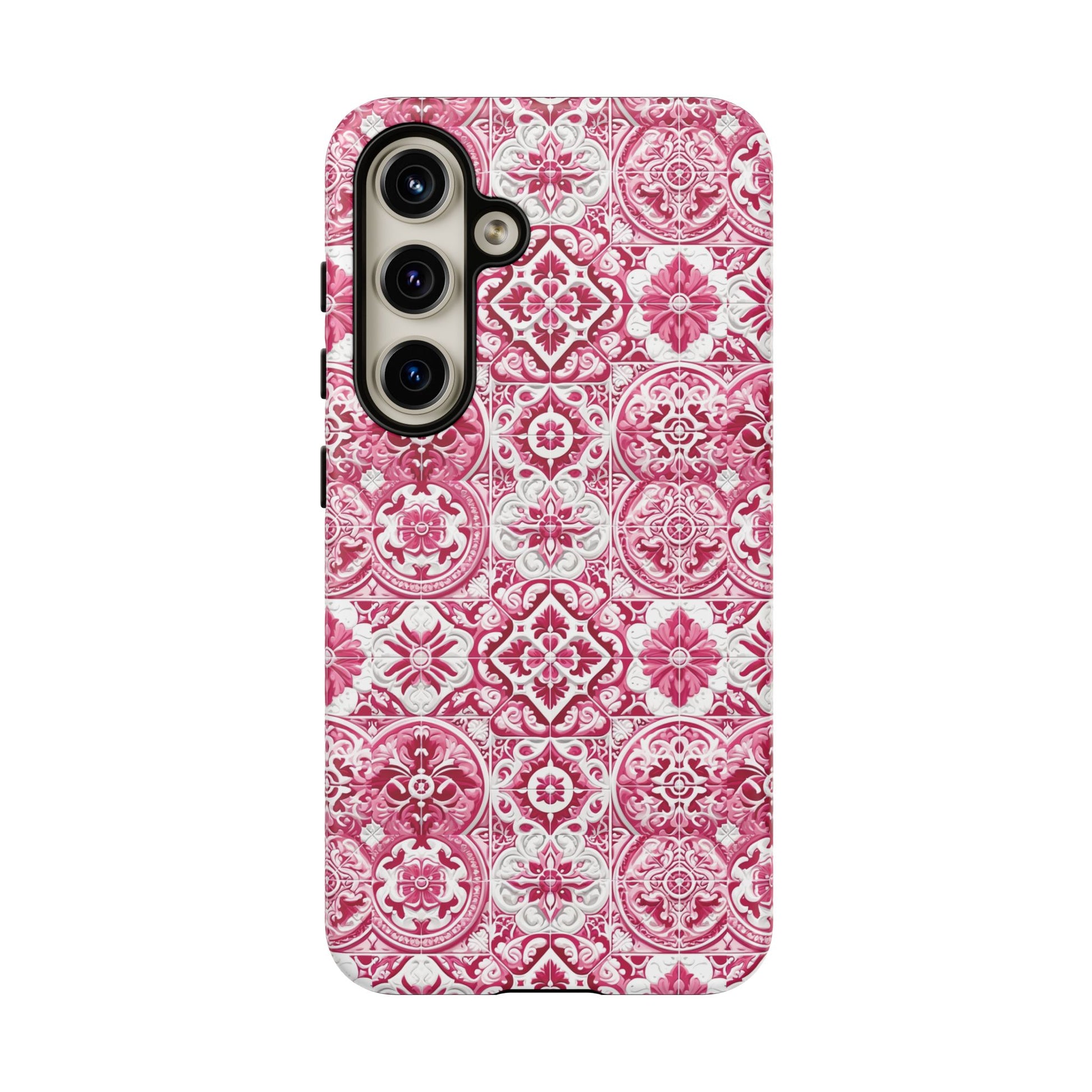 Pink and White Mediterranean Tile Design Phone Case - Stylish, Protective Cover for All Models Gift for Mom Accessory Gift for Her