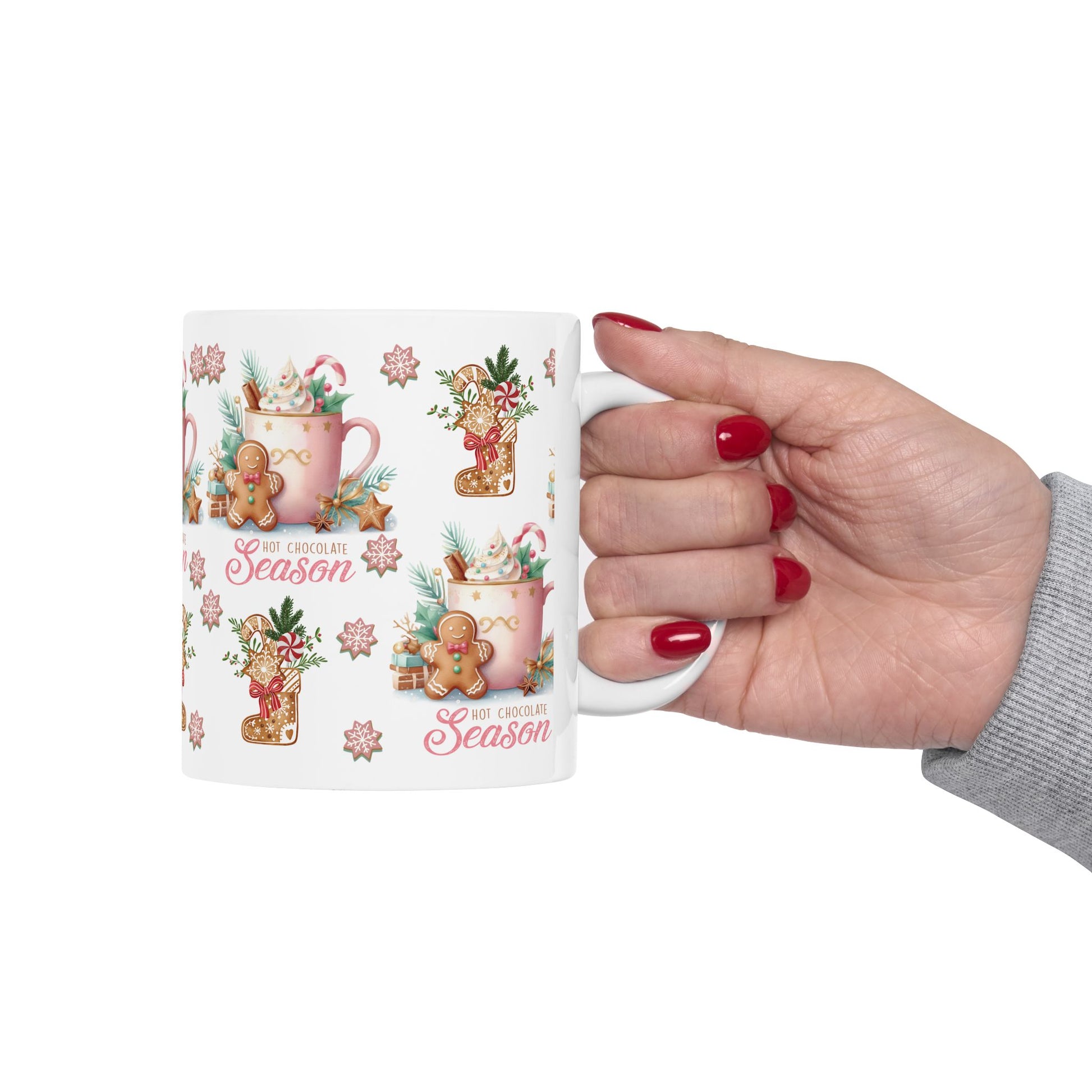 Charming Gingerbread with Hot Chocolate Season Pink Mug | Festive 11oz & 15oz Holiday Coffee Cups | Perfect Christmas Gift, Cozy Winter Drinks, and Seasonal  Mug for Tea, Cocoa, and More Unique Gift for Mom - MRSBYVALLE