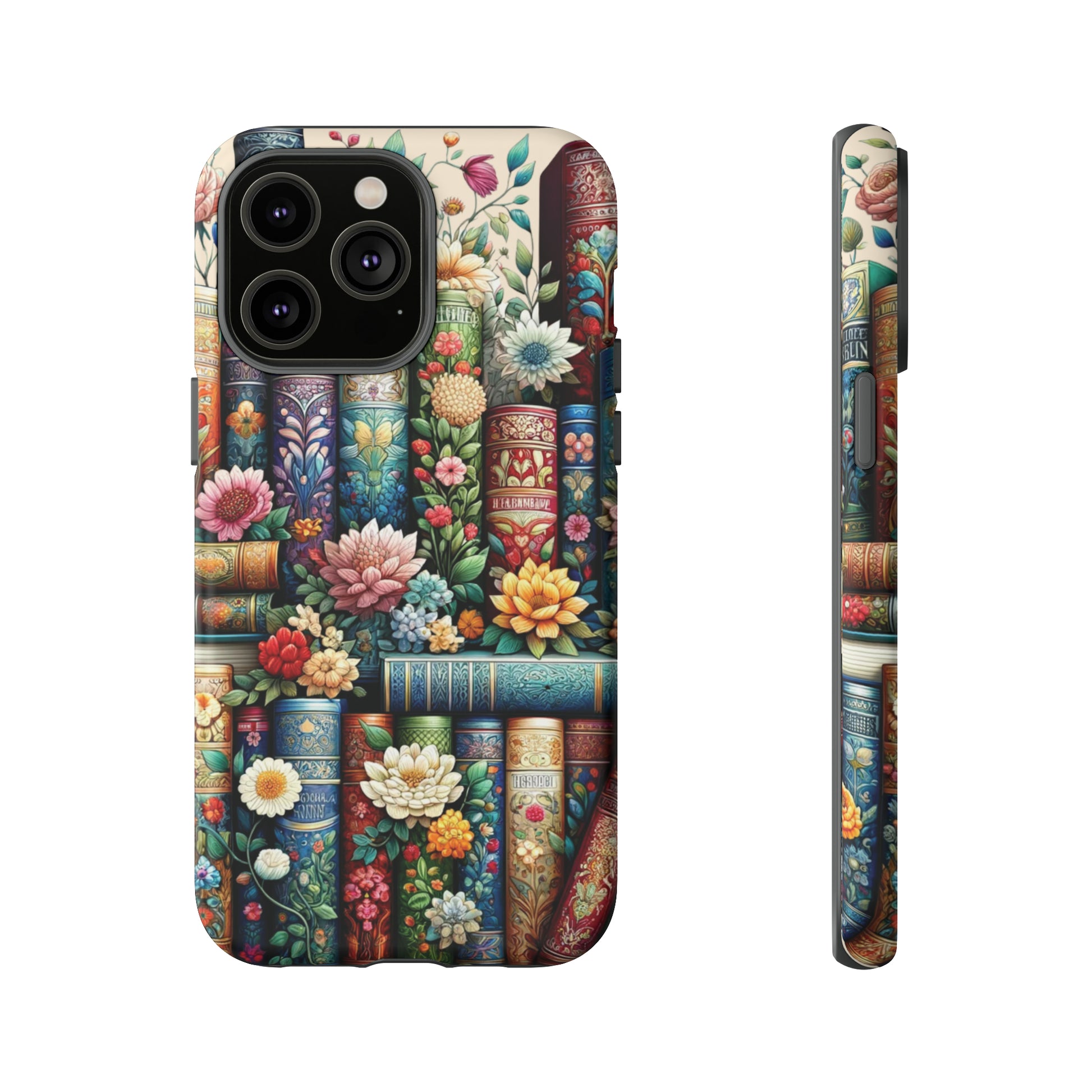 Books and Floral Boho Luxury Phone Tough Case Floral Elegant Durable Stylish for Modern Devices iPhone 15, Samsung iPhone Samsung Accessory Gift for Her.
