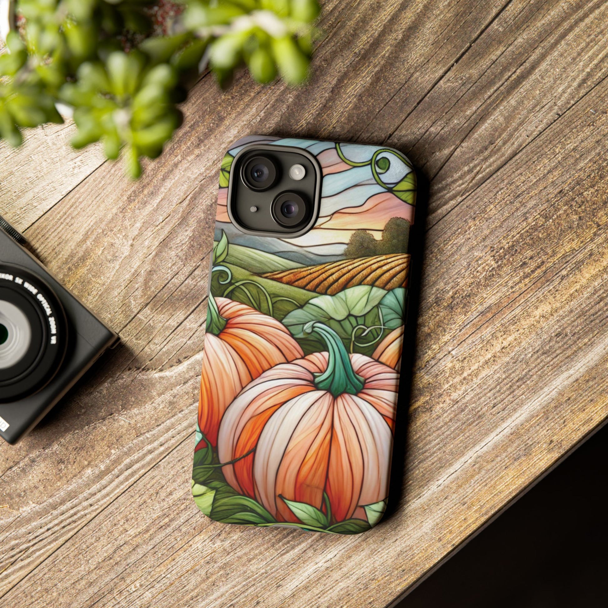 Pumpkins Phone Case Fall Faux Stained-Glass Thanksgiving Cover Pumpkin Lovers Gift for Galaxy S 24 23 22 21 Pixel 5 6 7 8 iPhone 17 , 16 15 14 13 12 Samsung iPhone Samsung Gift for Her