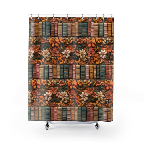 New House Boho Fall 3D Illusion Shower Curtain Books & Bows Design | Autumn Bathroom Decor for Cozy and Stylish Bathroom Spaces - MRSBYVALLE