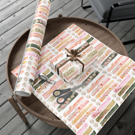 Pastel Brushstroke Floral Wrapping Paper Soft Pink & Peach Illusion Design, Elegant Gift Wrap for Her, Aesthetic Packaging for Birthdays  More Weddings