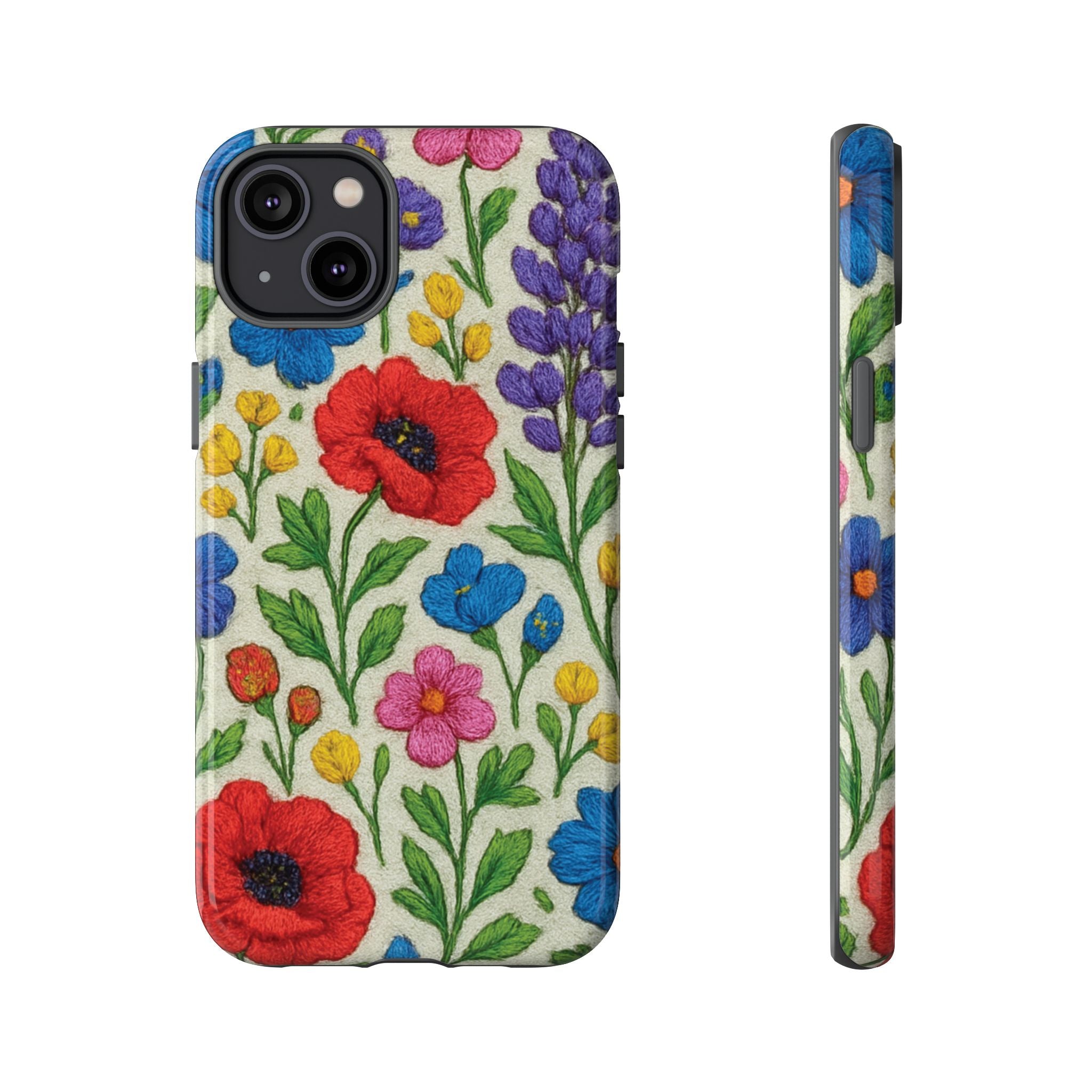 Bright 3D Illusion Wildflower Phone Case Cute Floral Design in Red, Pink, Blue – Aesthetic Protective Case for iPhone and  Android