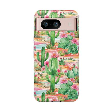 Pink and Mint Green Cactus Phone Case - Tough, Stylish Cover with Cactus Flowers | Durable Protection for iPhone & Android | Fresh Nature-Inspired Design!
