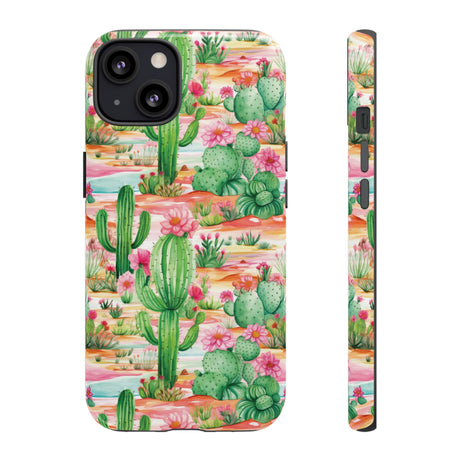 Pink and Mint Green Cactus Phone Case - Tough, Stylish Cover with Cactus Flowers | Durable Protection for iPhone & Android | Fresh Nature-Inspired Design!