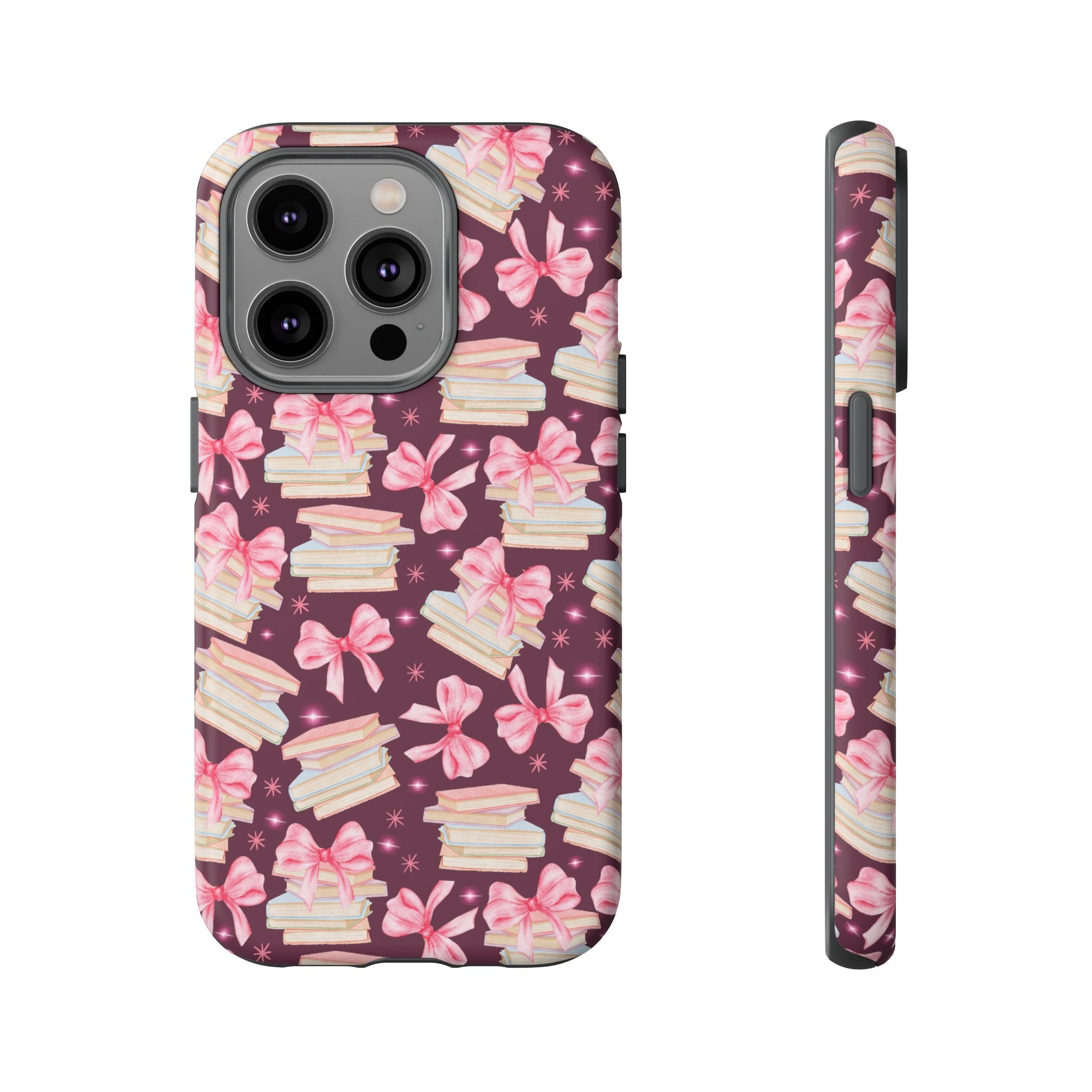 Coquette Pink Bows & Books Phone Case for iPhone 17 and Samsung, Pixel | Stylish Protective Cover Gift for Her Perfect for Floral Lover