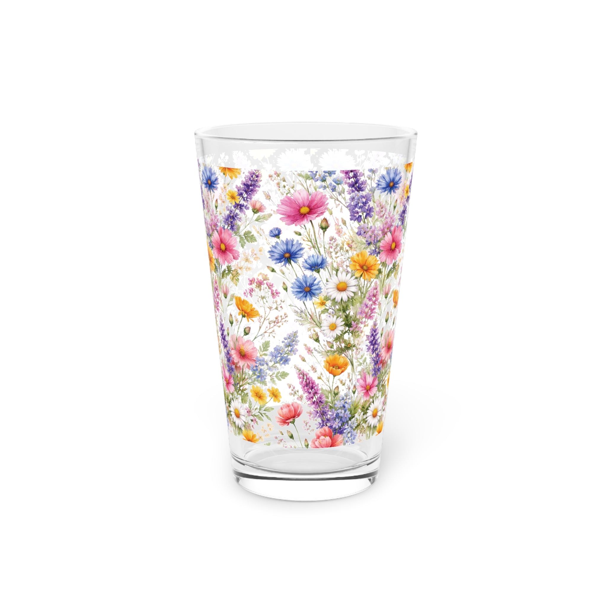 16oz Pint Glass — Wildflowers Bright Floral Spring Pint Party Glassware - Perfect for Wedding or Mom