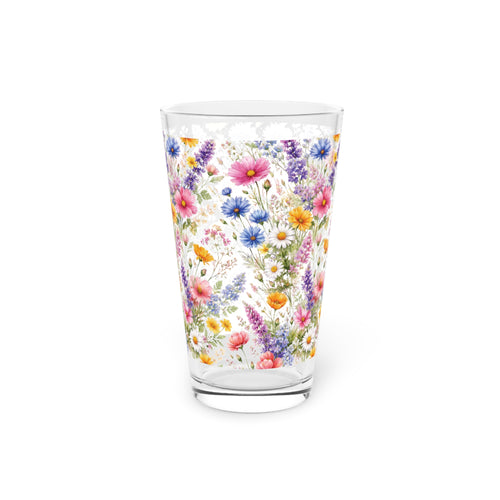 16oz Pint Glass — Wildflowers Bright Floral Spring Pint Party Glassware - Perfect for Wedding or Mom