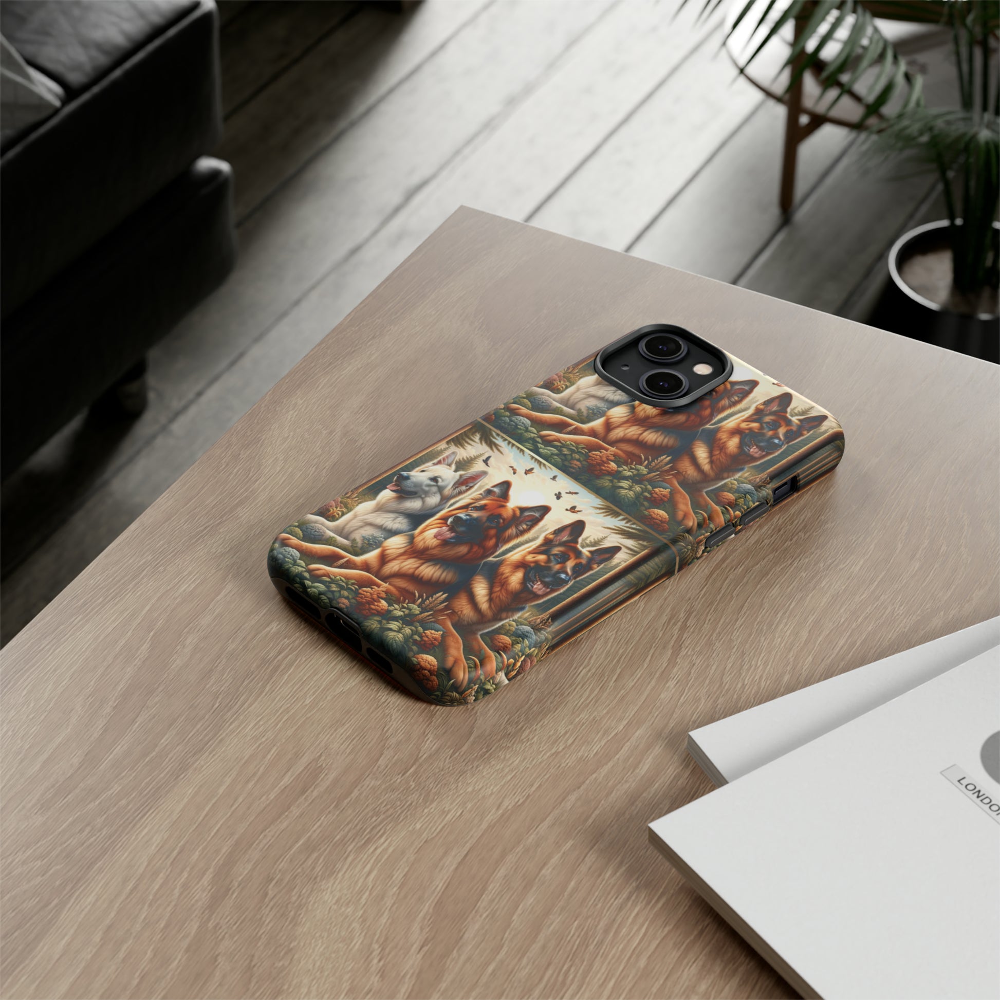 German Shepherd Phone Tough Case Floral Elegant Durable Dog Lover Devices iPhone 15, Samsung iPhone Samsung Accessory Gift for Her.