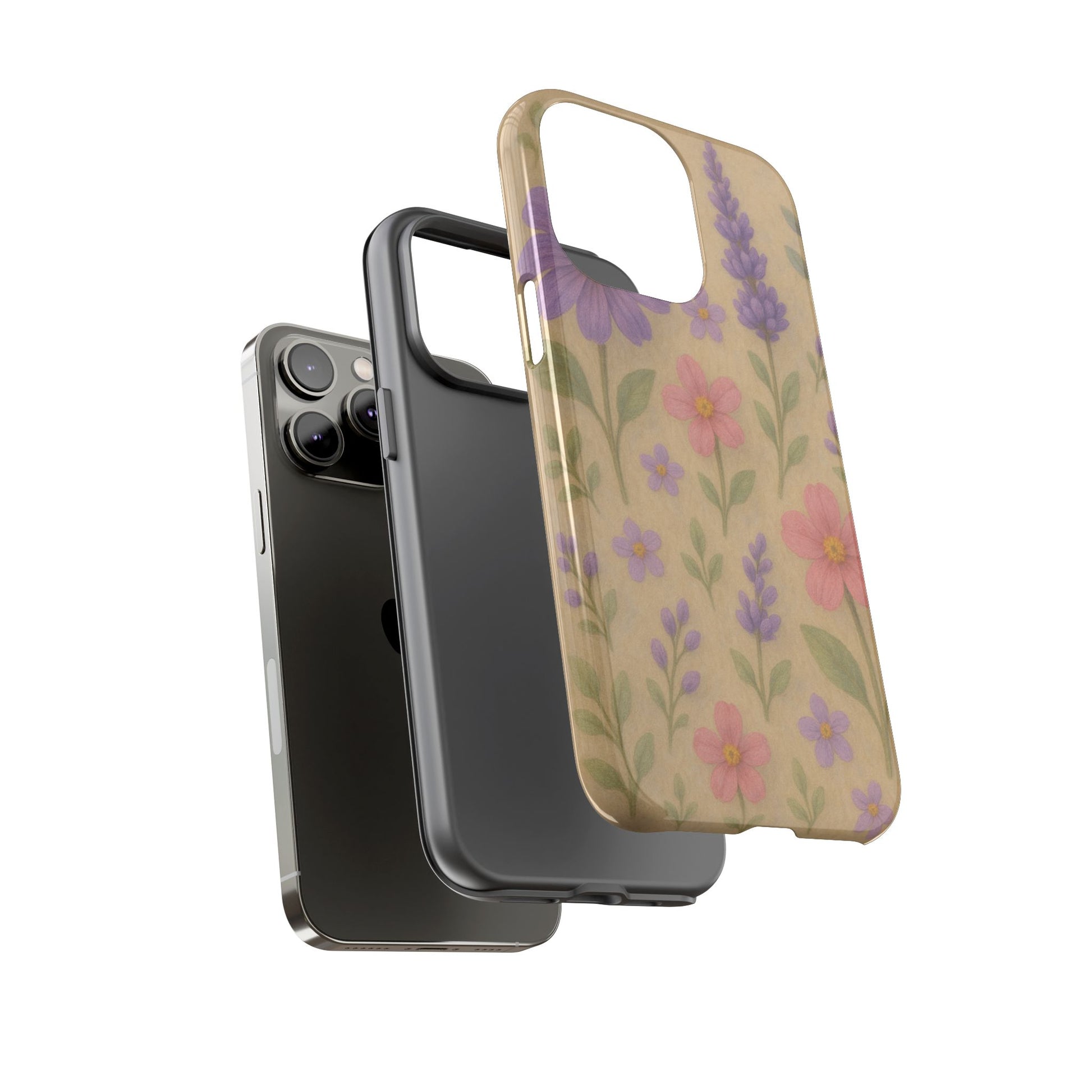 3D Illusion Wildflower Phone Case Cute Pastel Floral Design in Lavender, Pink, Mint Green – Aesthetic Protective Case for iPhone and  Android