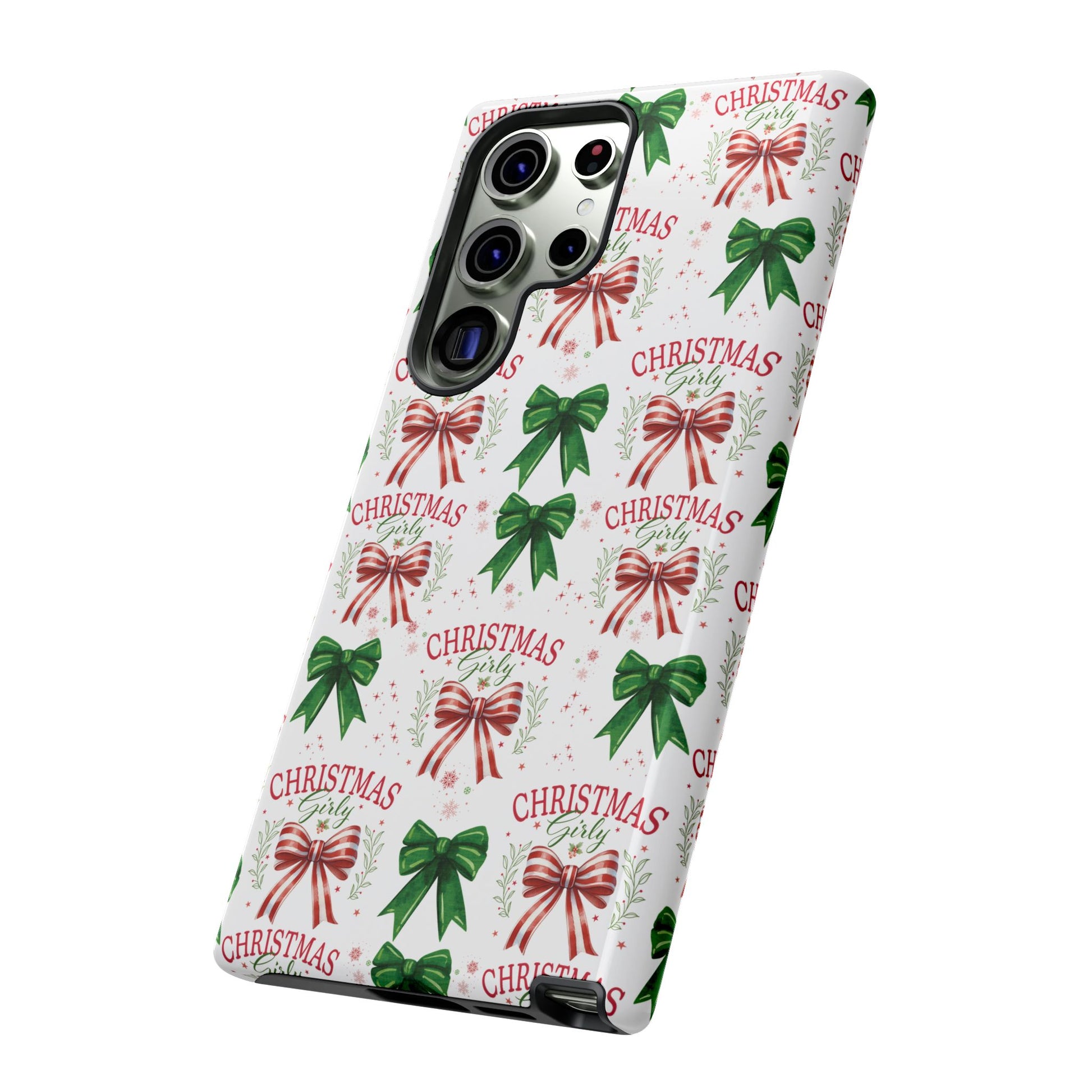 Girly Christmas Coquette Bows Pastel Phone Case for iPhone 17 16 15 23 Samsung, and Pixel | Stylish Protective Cover Gift for Her Perfect for Floral Lover