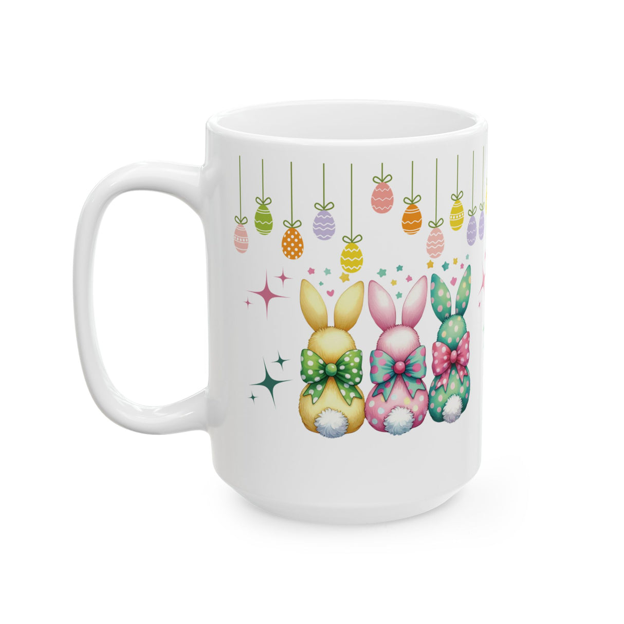 Cute Bunny Bows Mug Adorable Easter Rabbit Design, Available in 11oz & 15oz, Spring Coffee Cup, Bunny Lover Gift, Fun and Cheerful Hot Beverage Mug