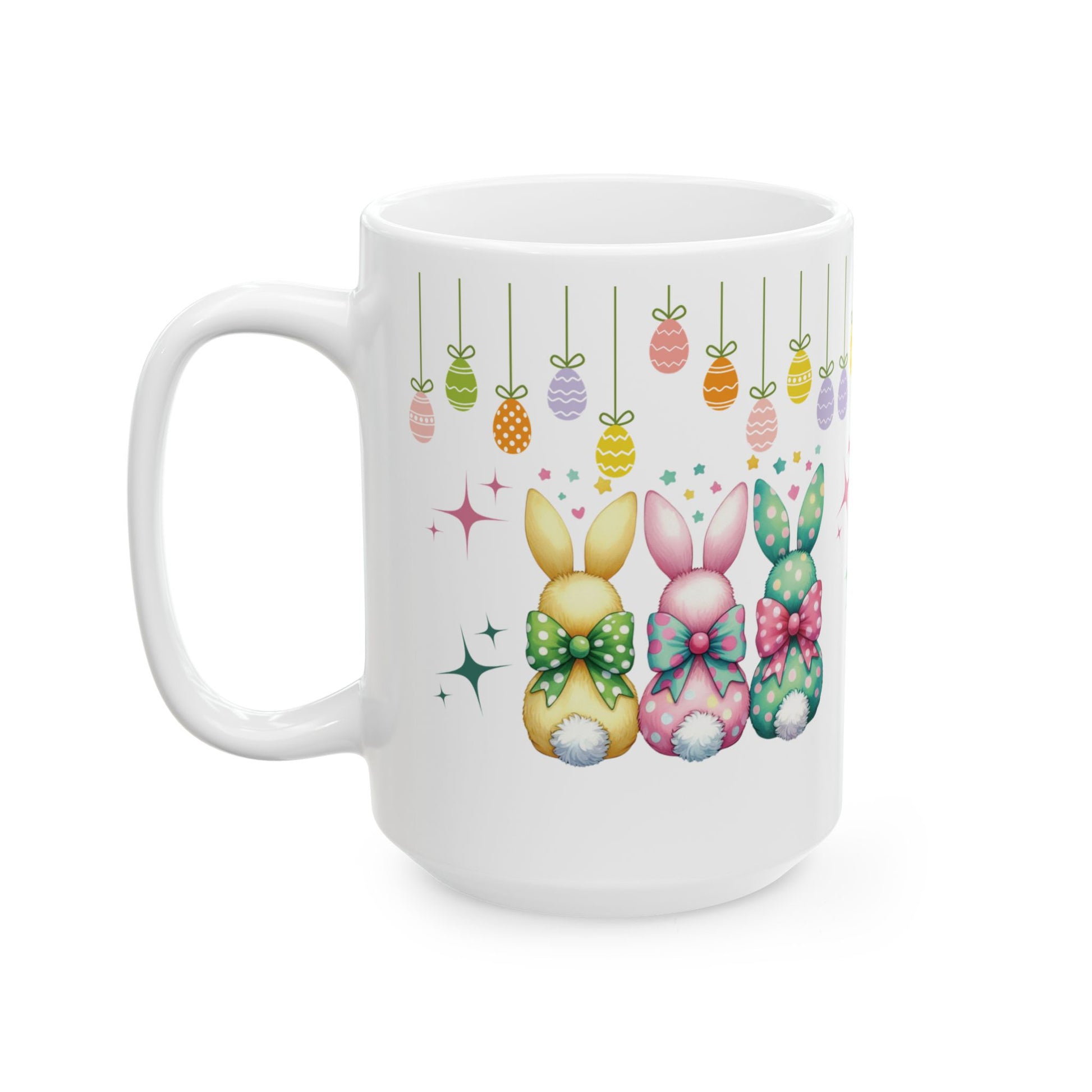 Cute Bunny Bows Mug Adorable Easter Rabbit Design, Available in 11oz & 15oz, Spring Coffee Cup, Bunny Lover Gift, Fun and Cheerful Hot Beverage Mug