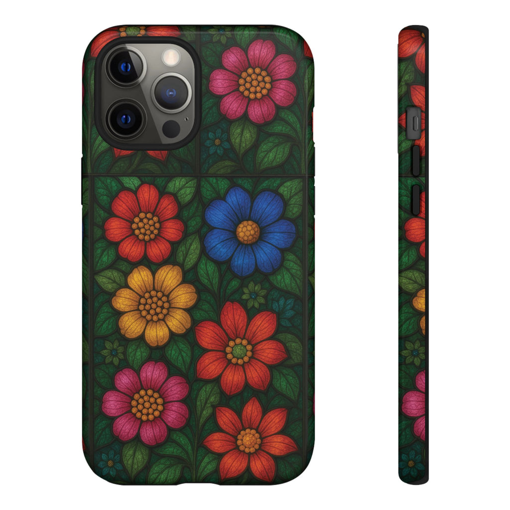 Coque de téléphone effet vitrail floral lumineux Art abstrait coloré, Étui de protection esthétique pour iPhone, Samsung et Google, Idée cadeau unique pour maman