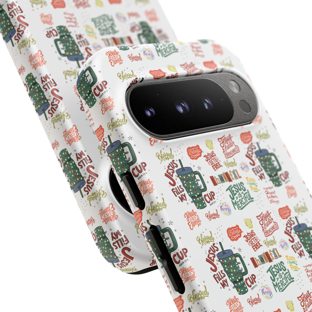 Jesus Fill My Cup Phone Case Cute Floral Design in Red, Pink, Blue – Aesthetic Protective Case for iPhone and  Android