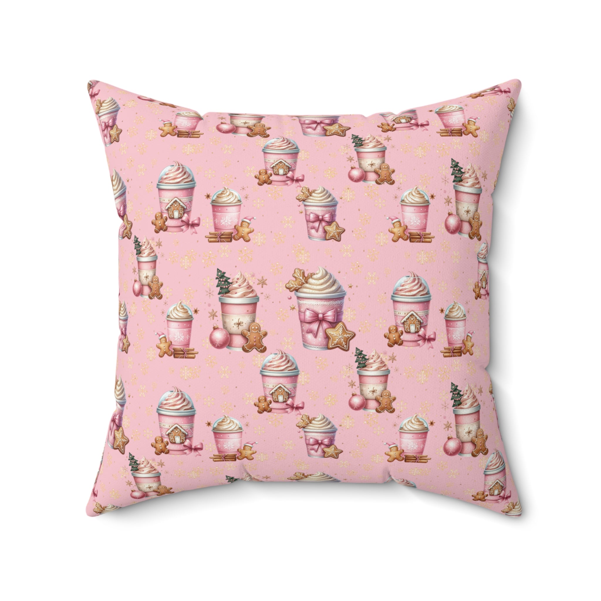 Christmas Pink Gingerbread People with Coffee Square Pillow Festive Decorative Cushion, Soft and Cozy, Perfect for Holiday Home Decor Bridal Shower - MRSBYVALLE