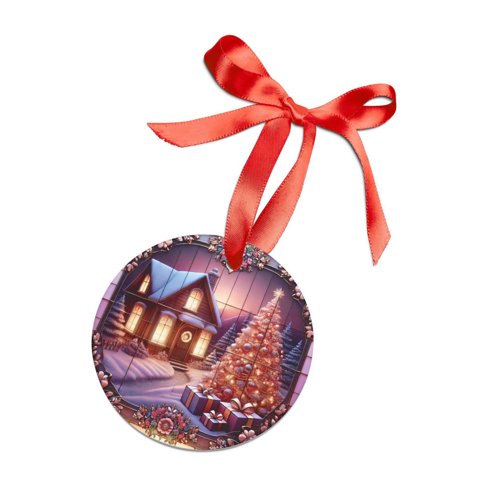Pink Christmas House Ornament Acrylic with Ribbon Perfect Holiday Decor, Unique Christmas Gift Idea, Pastel Holiday Decoration, Cozy Home Tree Design - MRSBYVALLE