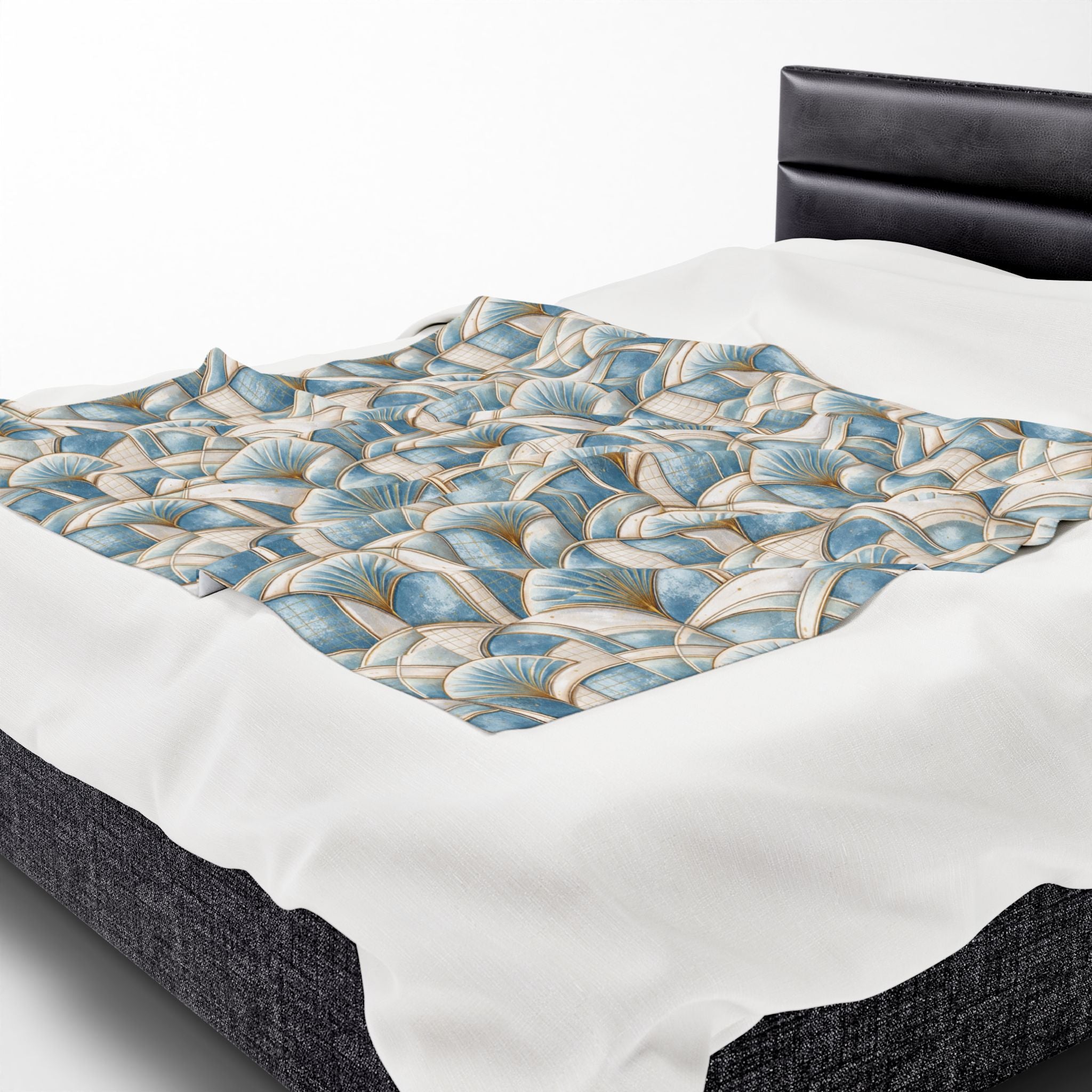 Couverture Polaire en Velours Luxe Géométrique Bleu et Or Minky