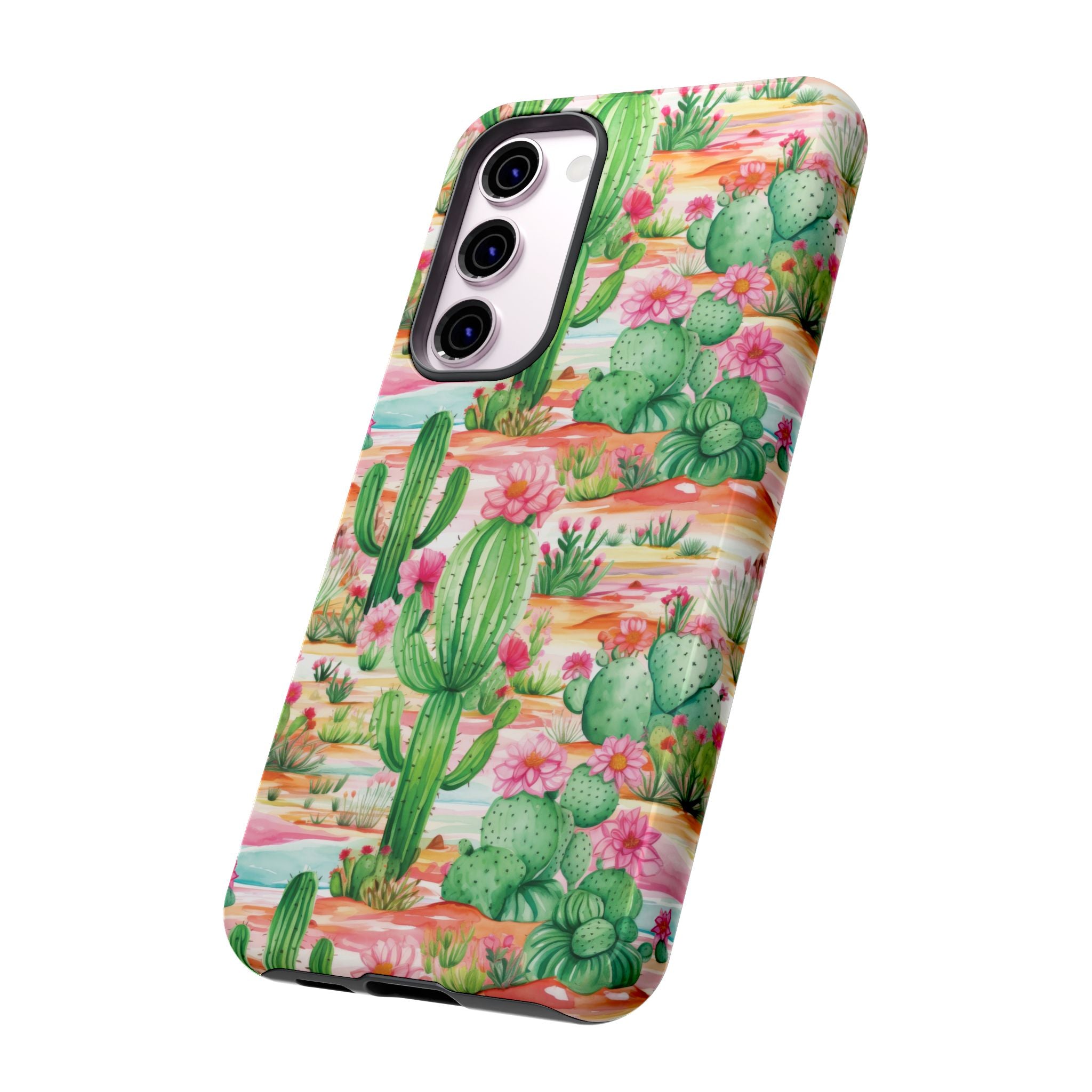 Pink and Mint Green Cactus Phone Case - Tough, Stylish Cover with Cactus Flowers | Durable Protection for iPhone & Android | Fresh Nature-Inspired Design!