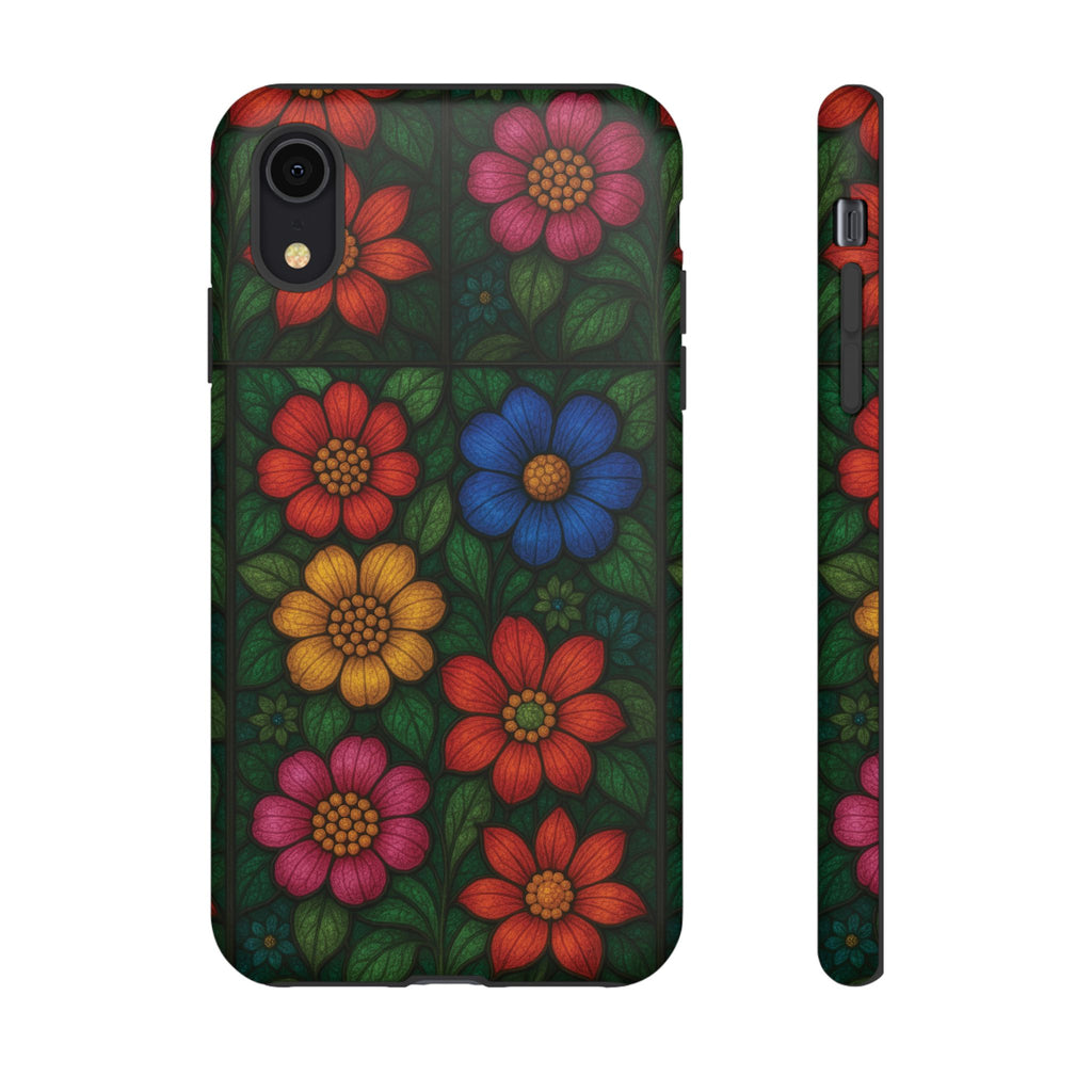 Coque de téléphone effet vitrail floral lumineux Art abstrait coloré, Étui de protection esthétique pour iPhone, Samsung et Google, Idée cadeau unique pour maman