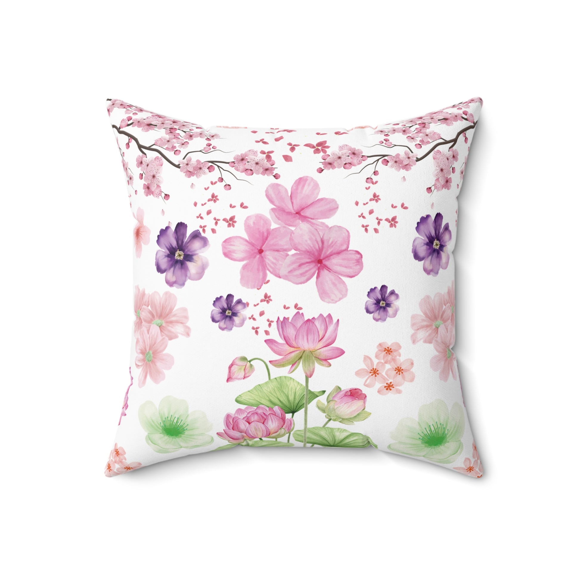 Pink and Purple with Cherry Blossoms  Luxurious Chenille Decorative Pillow Living Room Comfort for Bedroom or Housewarming Gift New House, Bridal Shower Gift