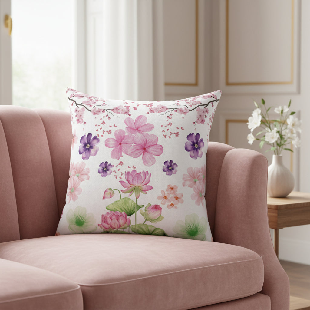 Decorative pillow with floral design on a white background