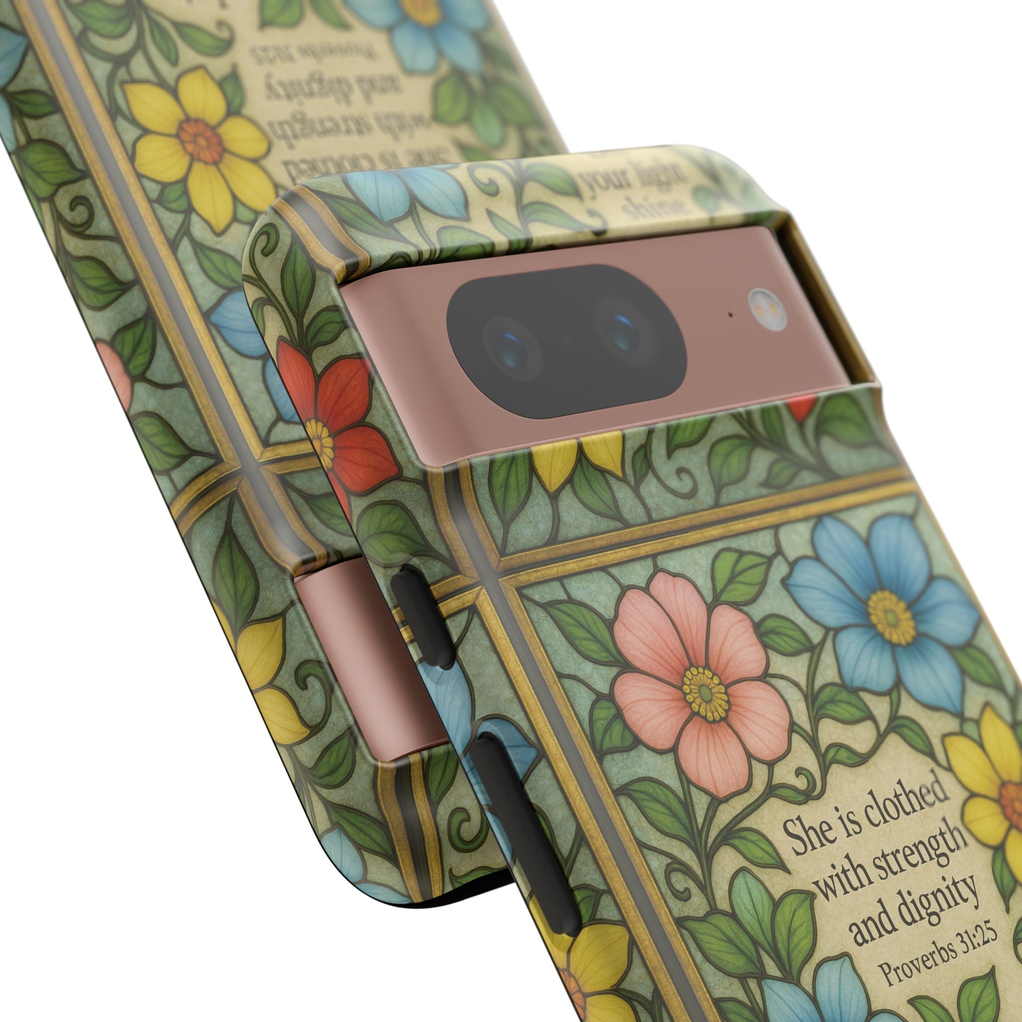 Pastel Floral Stained Glass Bible Verse Phone Case Christian Affirmation, Soft Faith Design, iPhone Samsung Google, Inspirational Gift for HerGift for Christians