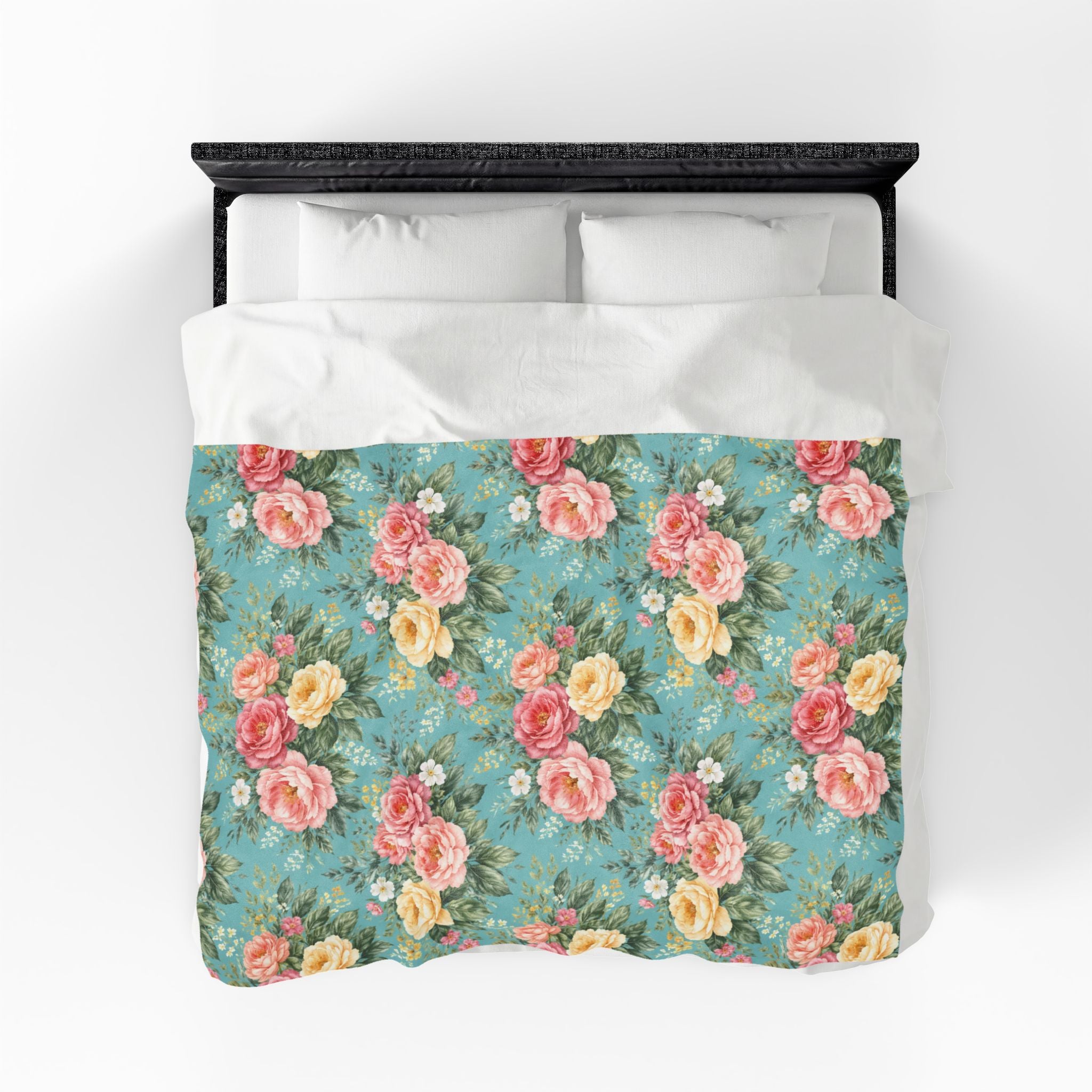 Floral Lagoon Roses Velveteen Plush Blanket | Cozy Luxury Throw
