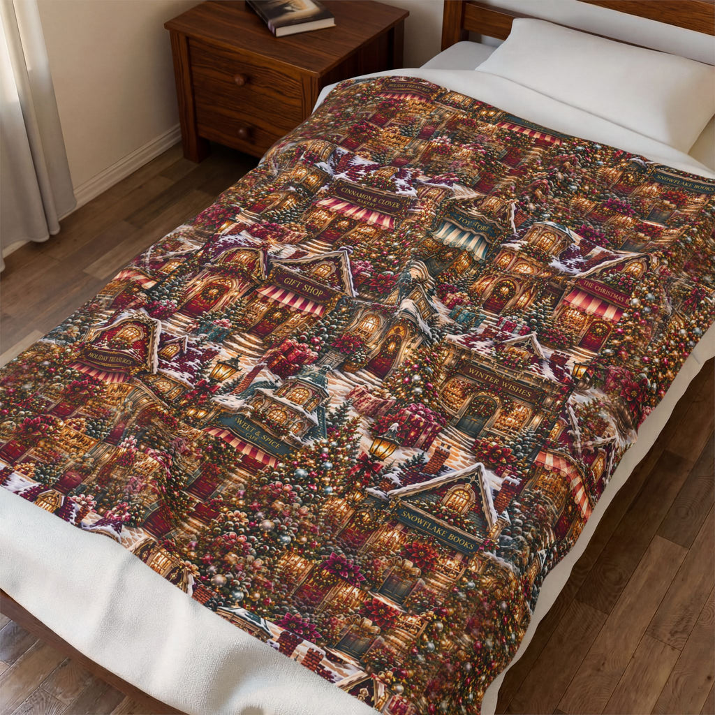 Cozy Christmas Village Velveteen Plush Blanket — Festive Holiday Cottage Throw Perfect Gift
